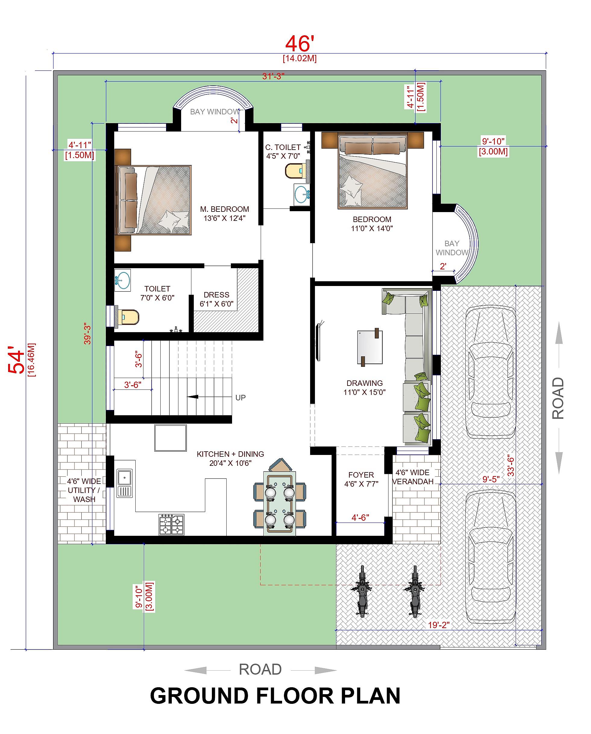 46X54 House Plan- 2484 sq ft Residential House Design at Dhule thumbnail 1 — Project ID 6889