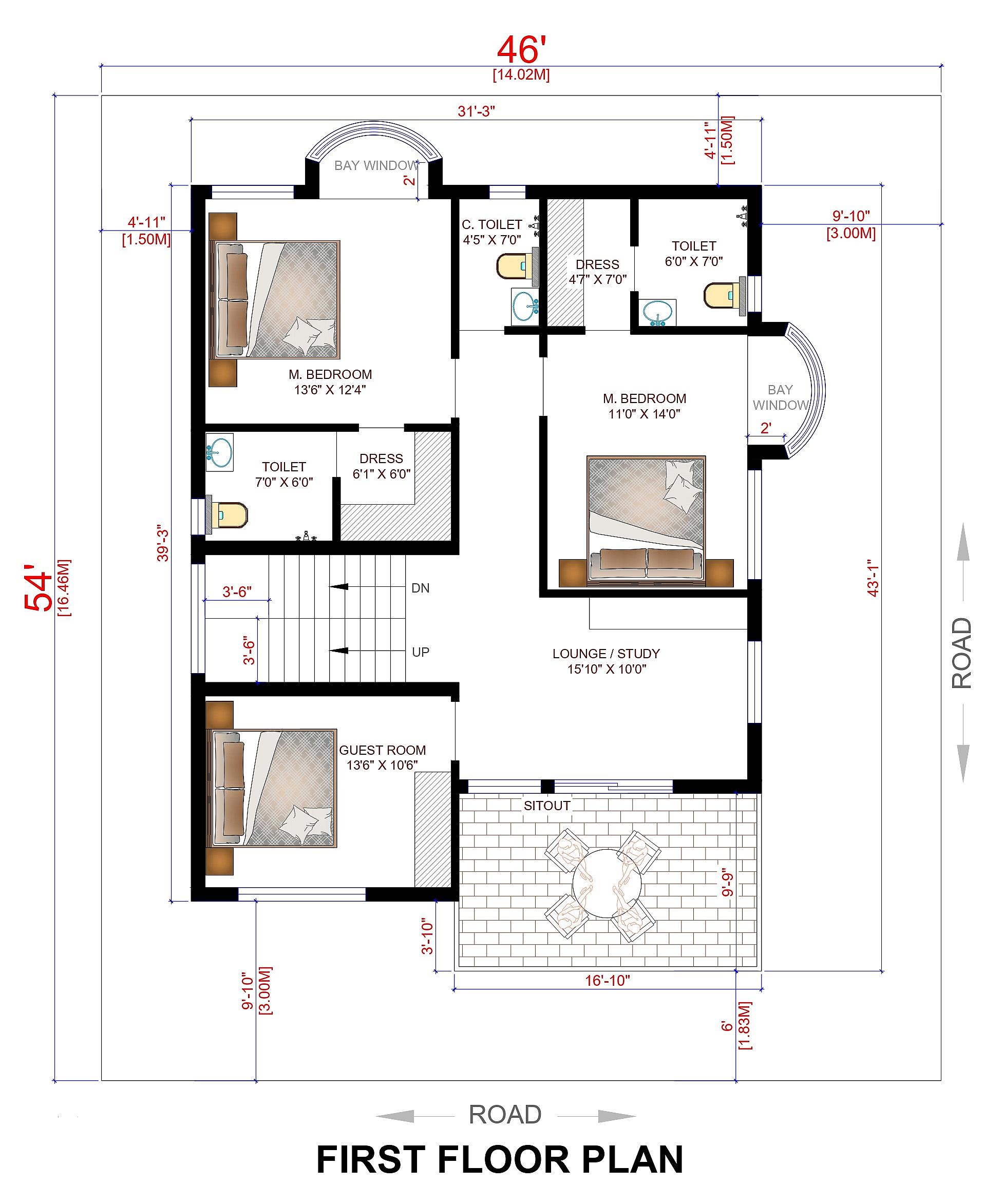 46X54 House Plan- 2484 sq ft Residential House Design at Dhule thumbnail 2 — Project ID 6889