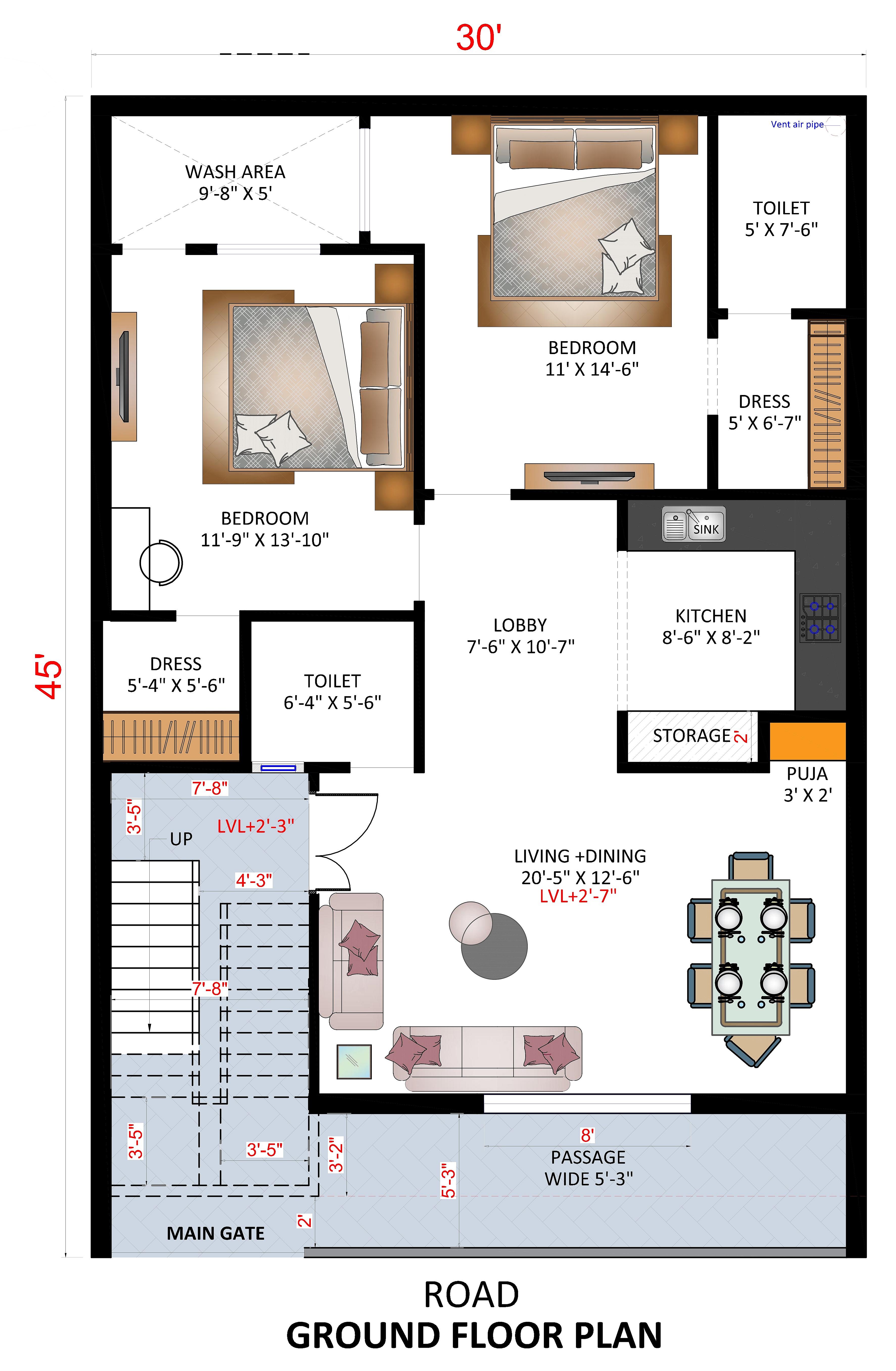 30X45 House Plan- 1350 sq ft Residential House Design at Rudrapur thumbnail 2 — Project ID 6891
