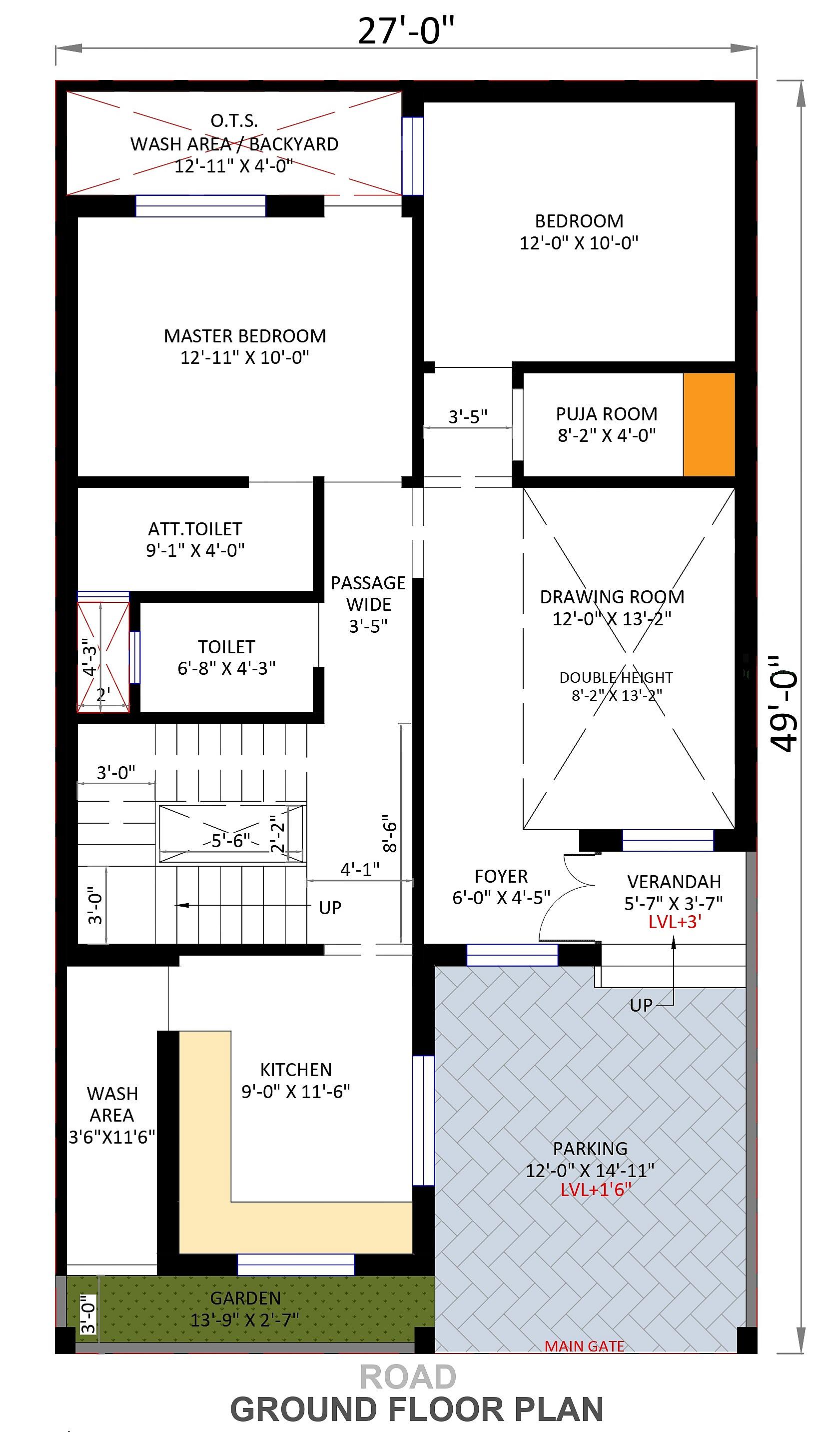 27X50 House Plan- 1350 sq ft Residential House Design at Agra thumbnail 2 — Project ID 6902