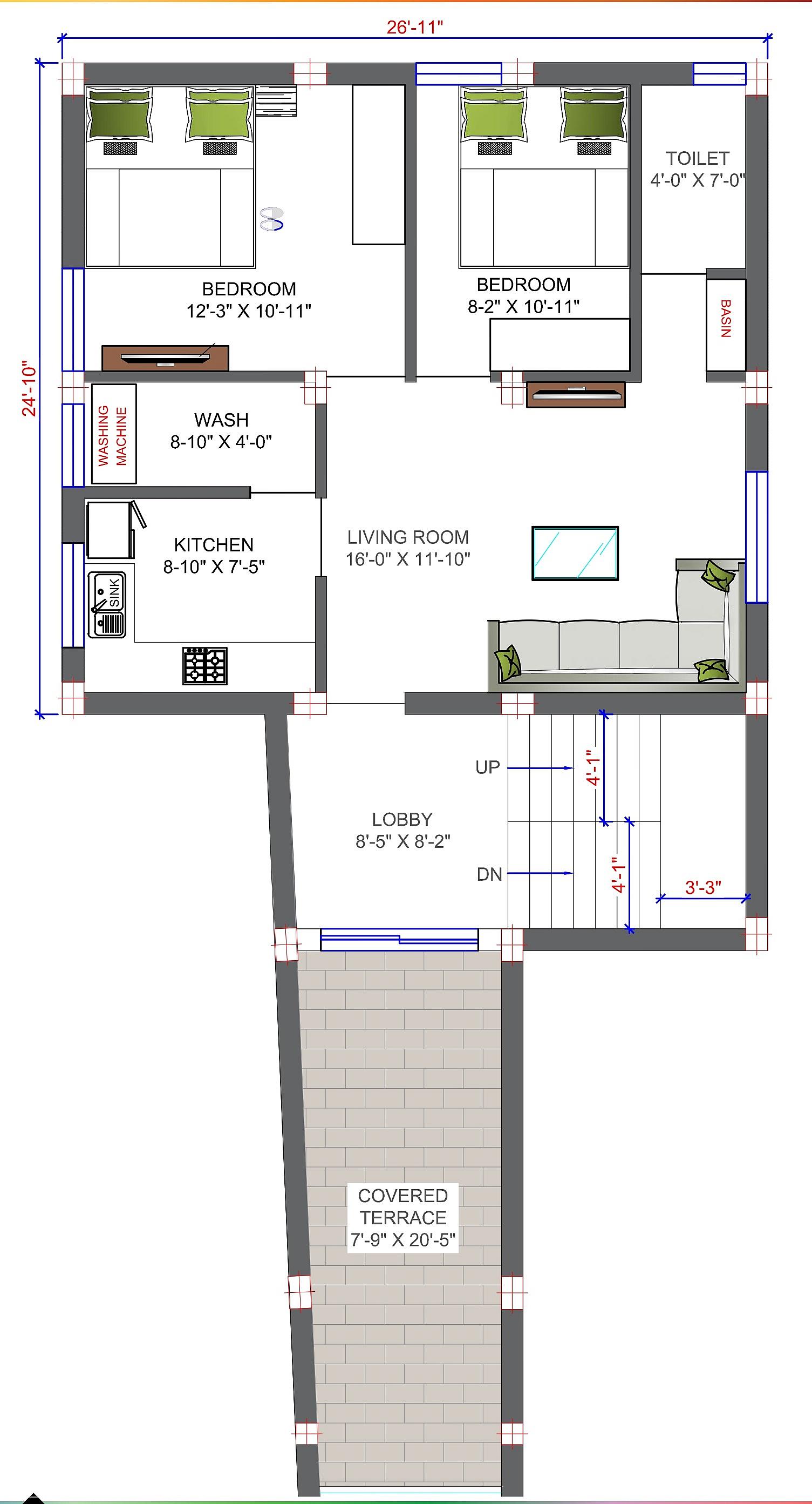 27X30 House With Office Plan- 810 sq ft Residential Cum Commercial House Design at Samastipur thumbnail 4 — Project ID 6904