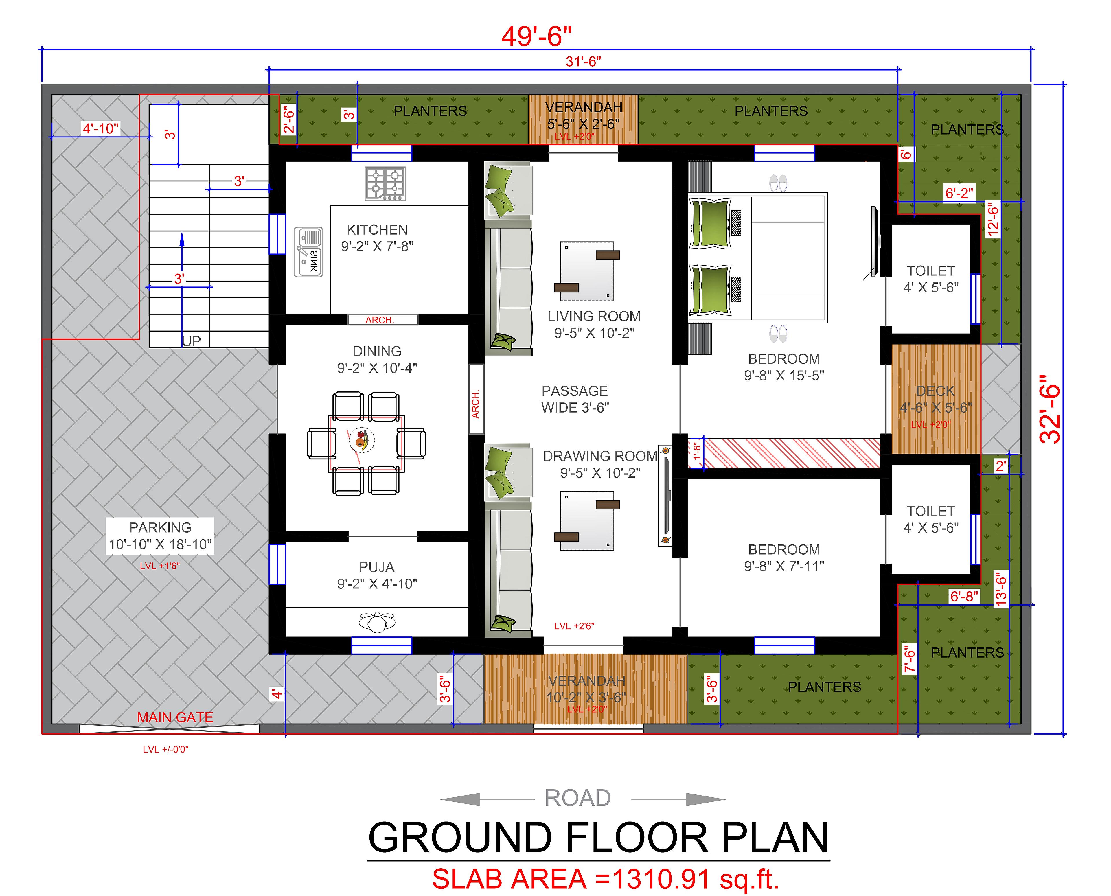 50X33 House Plan- 1650 sq ft Residential House Design at Guntur thumbnail 2 — Project ID 6907