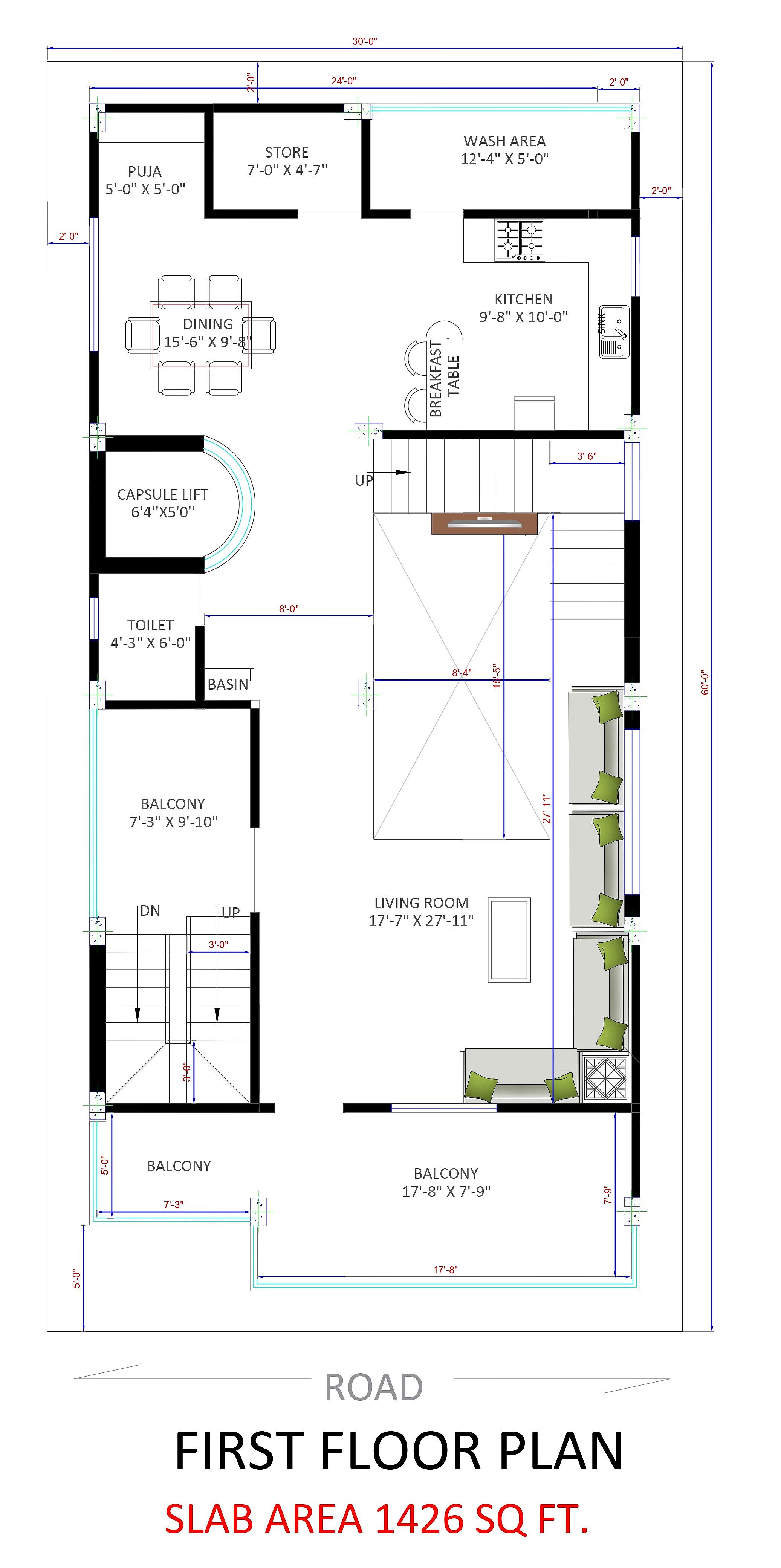 30X60 House Plan- 1800 sq ft Residential House Design at Bangalore thumbnail 2 — Project ID 6919