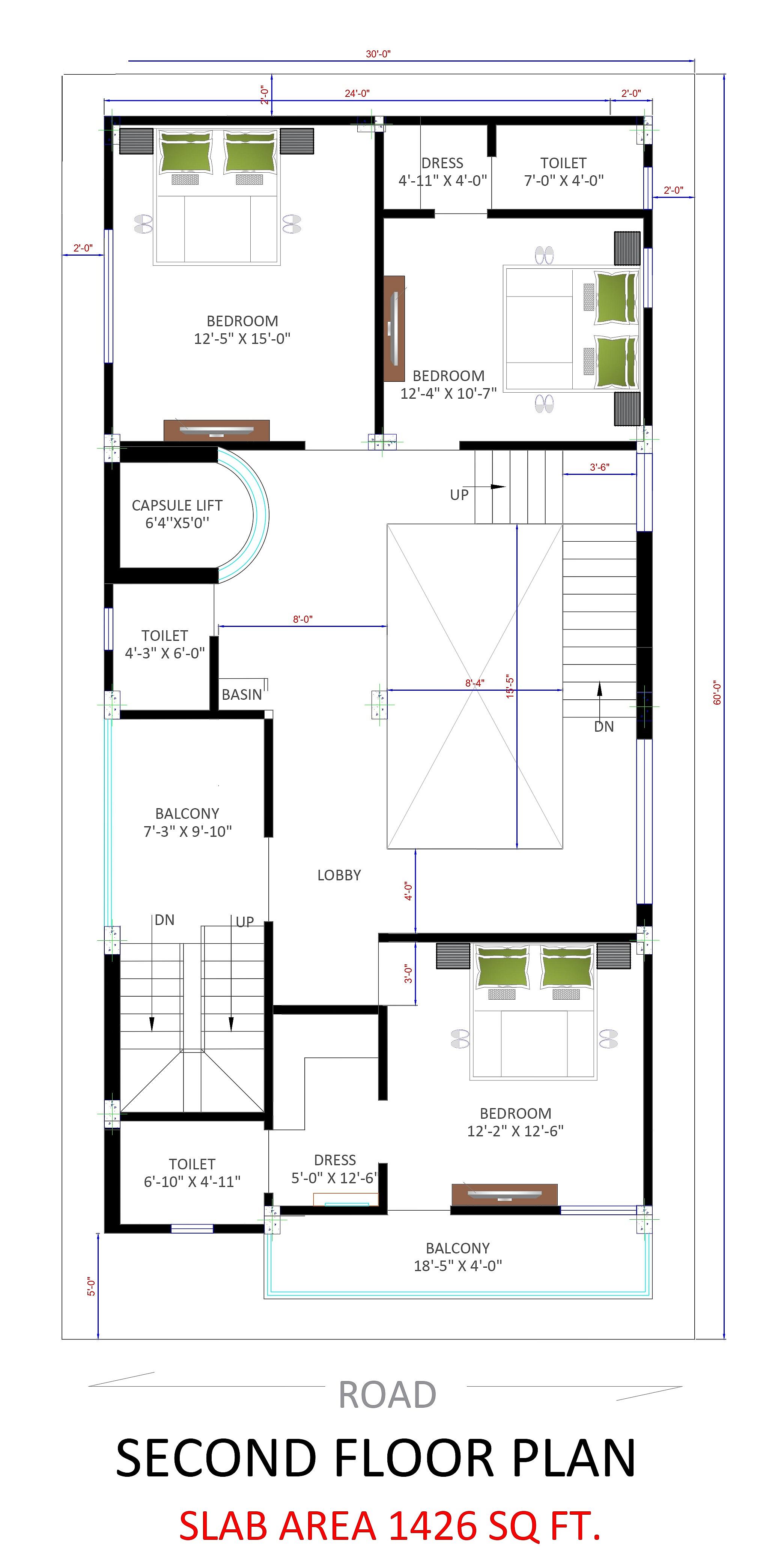 30X60 House Plan- 1800 sq ft Residential House Design at Bangalore thumbnail 3 — Project ID 6919