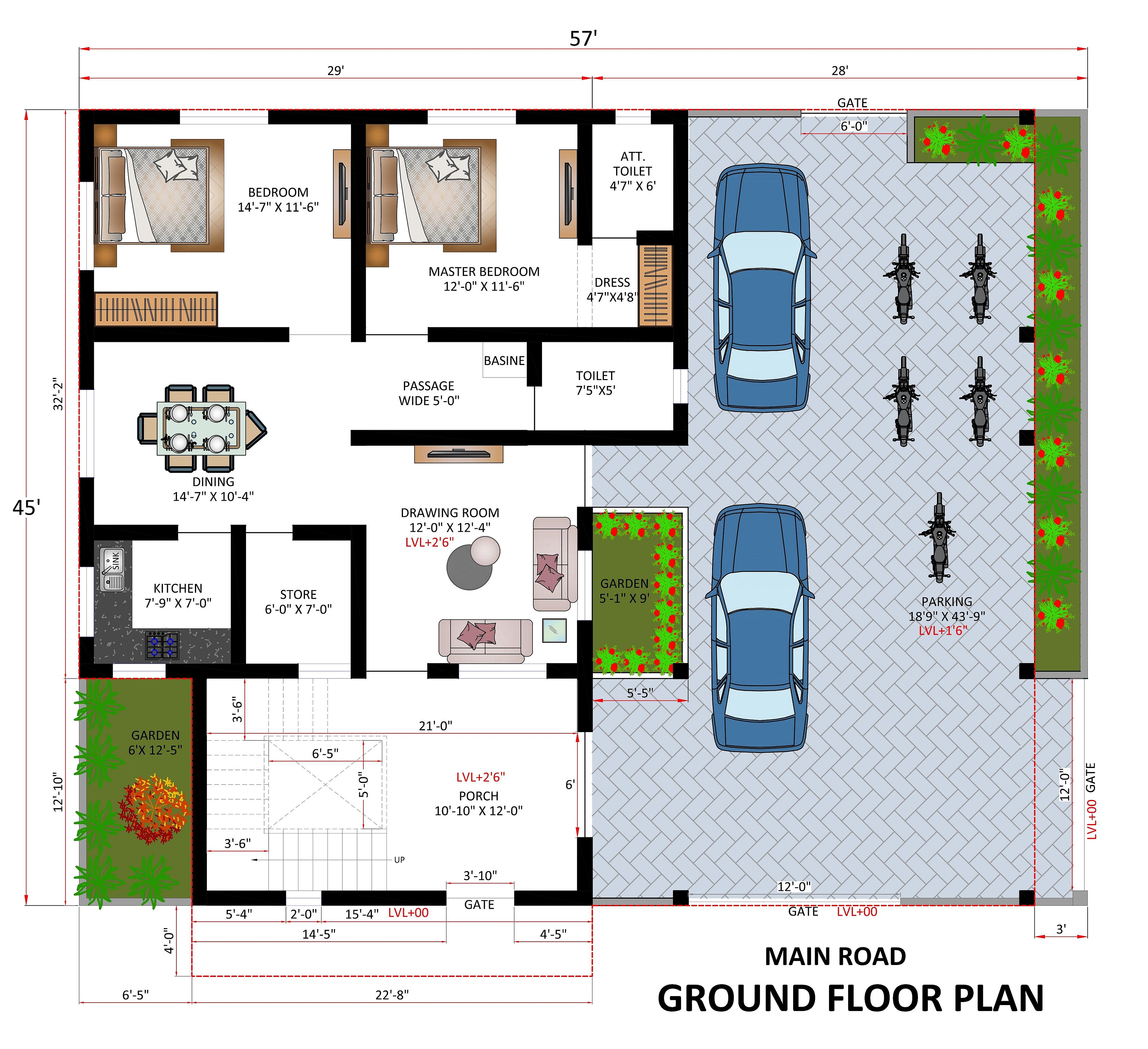 57X45 House Plan- 2565 sq ft Residential House Design at Indore thumbnail 2 — Project ID 6928