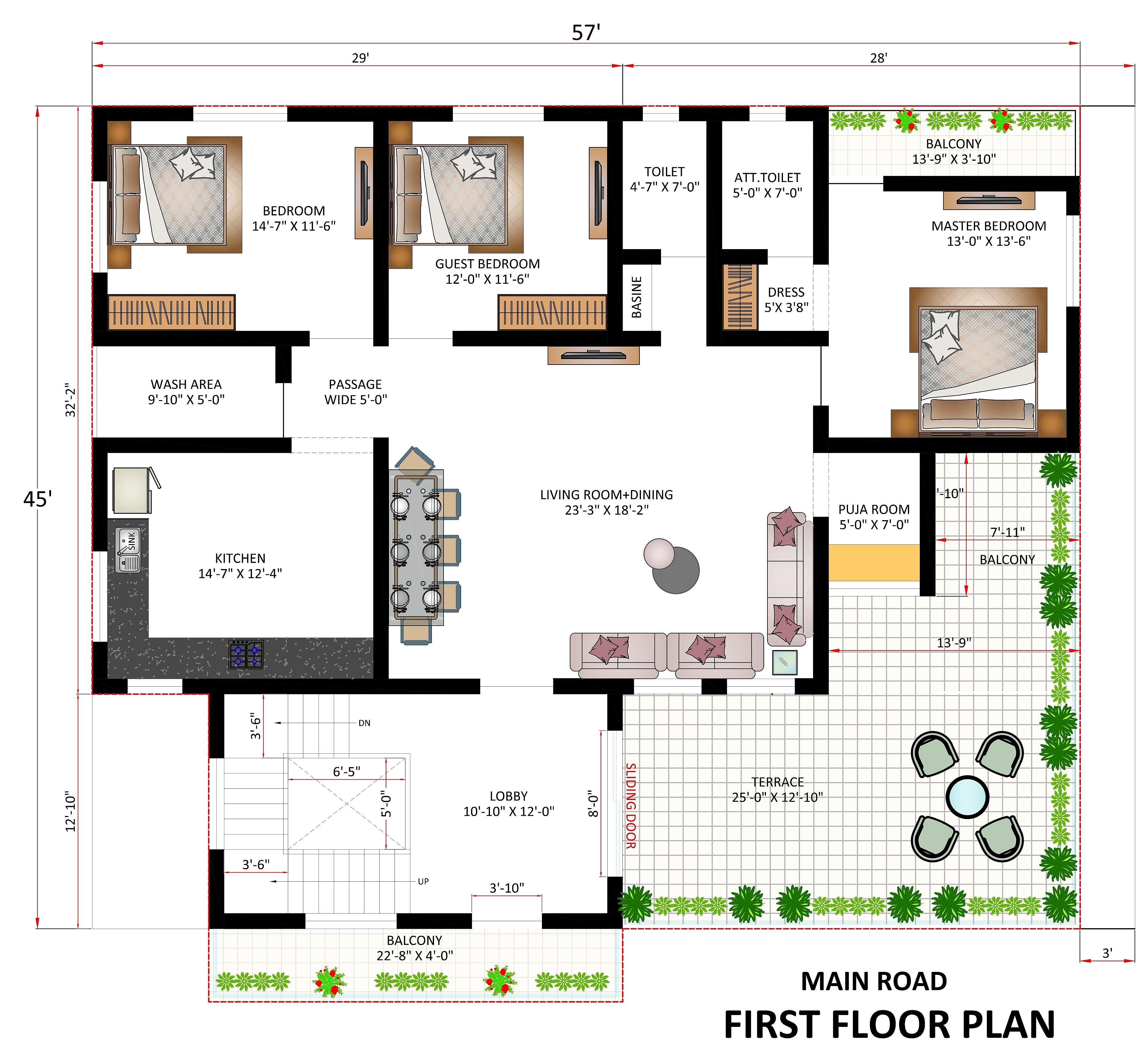 57X45 House Plan- 2565 sq ft Residential House Design at Indore thumbnail 3 — Project ID 6928