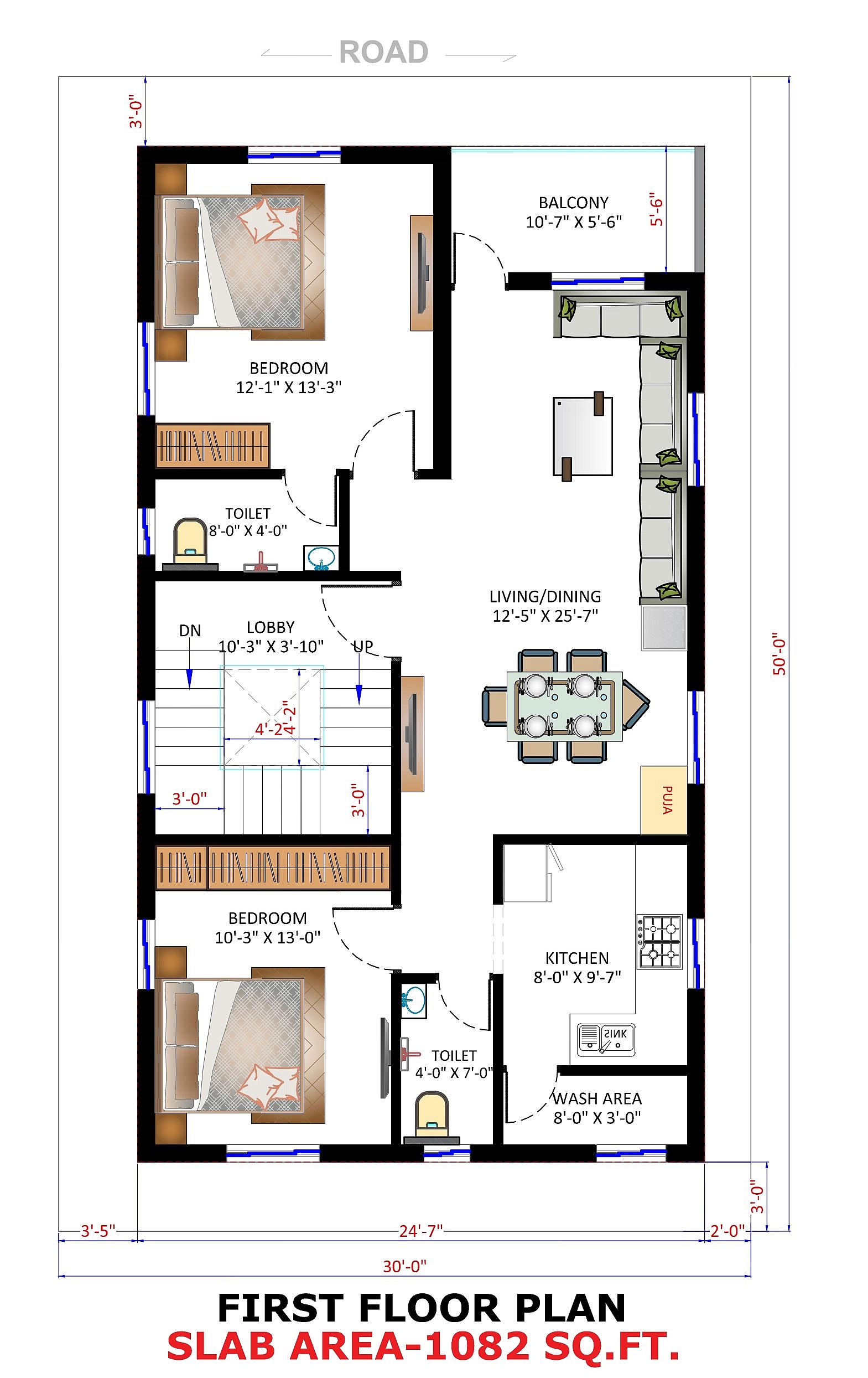 30X50 House Plan- 1500 sq ft Residential House Design at Visakhapatnam thumbnail 1 — Project ID 6935