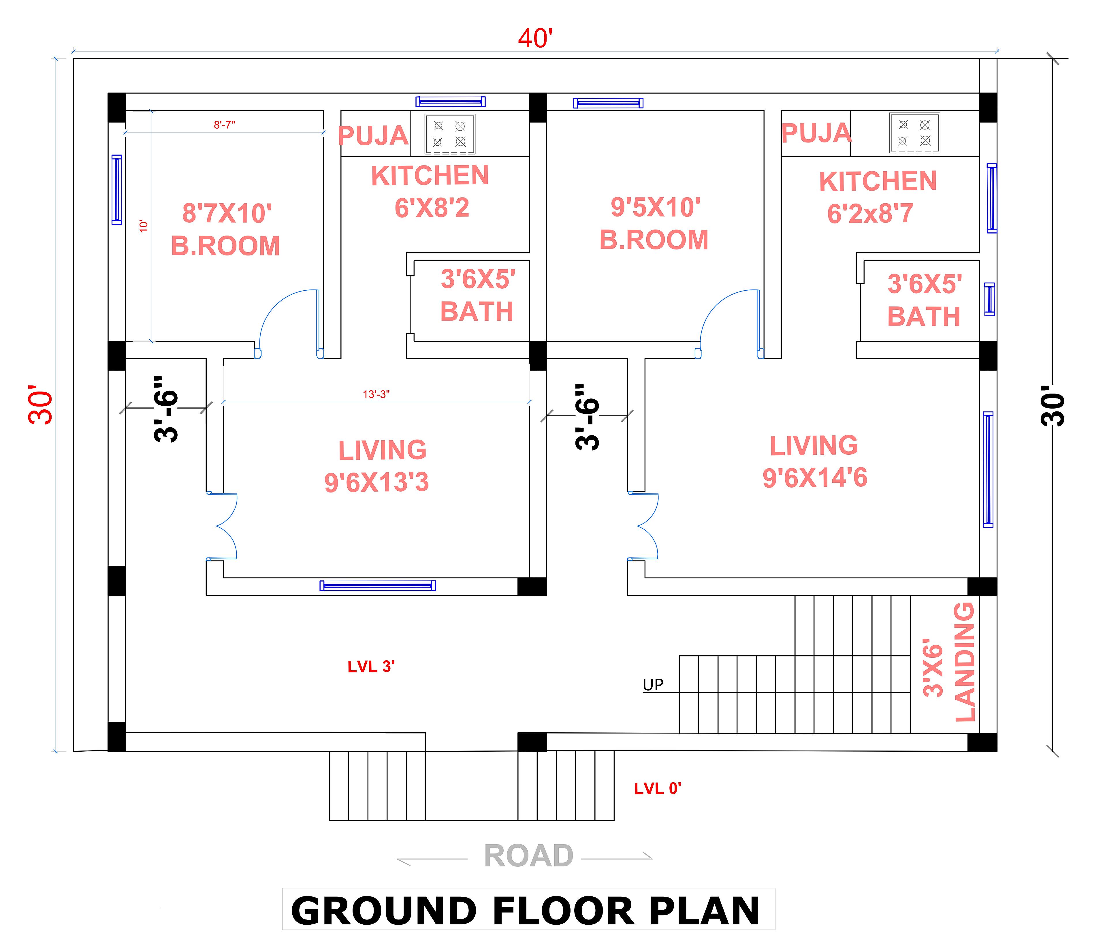 40X30 House plan- 1200 sqft Residential house design At Gulbarga [KA]