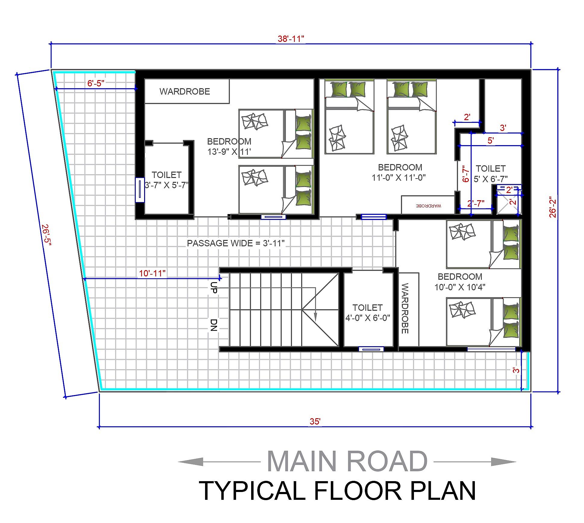40X25 House Plan- 1000 sq ft Residential House Design at Jaipur thumbnail 2 — Project ID 6952