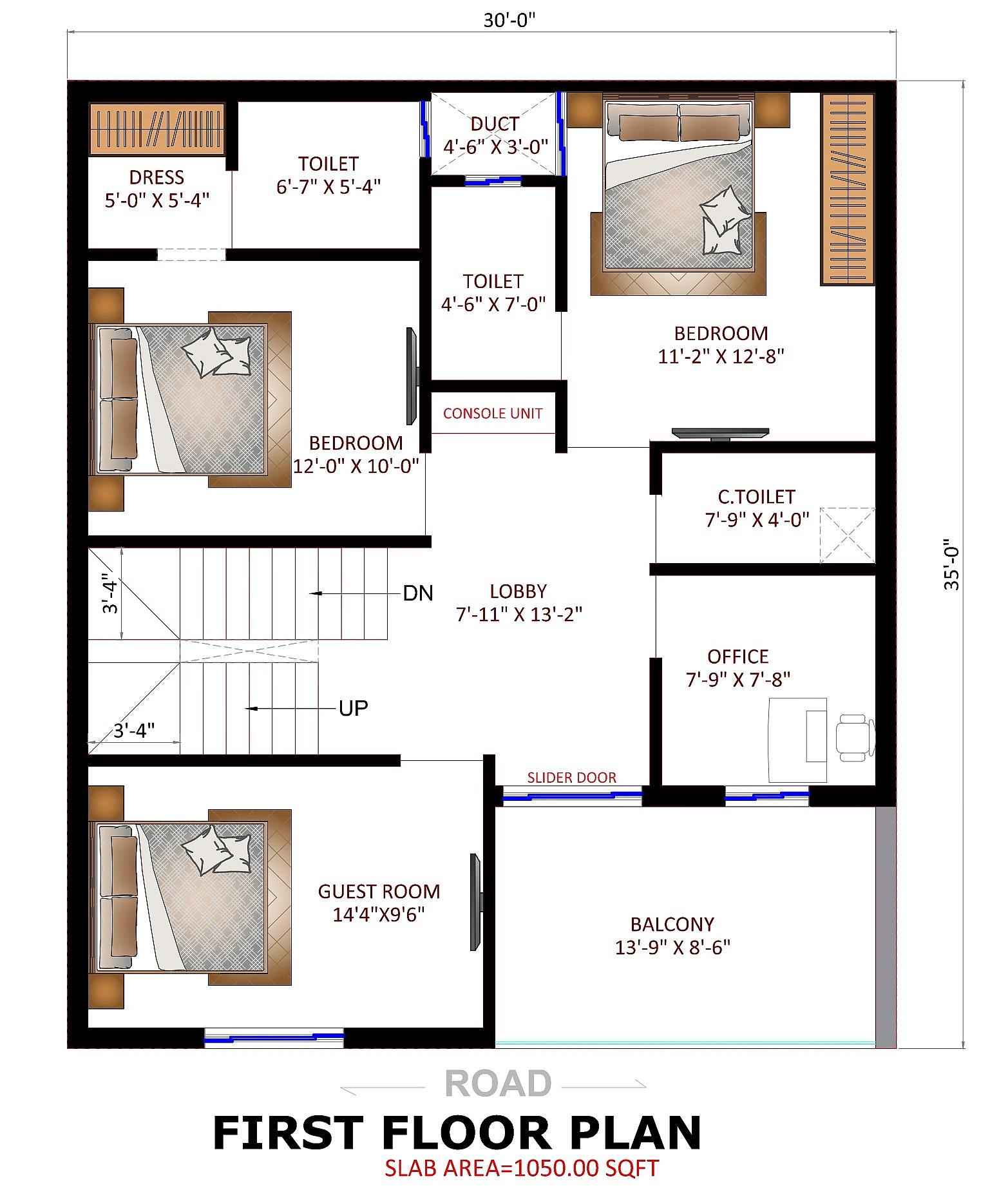 30X35 House Plan- 1050 sq ft Residential Cum Commercial House Design at Ludhiana thumbnail 2 — Project ID 6957
