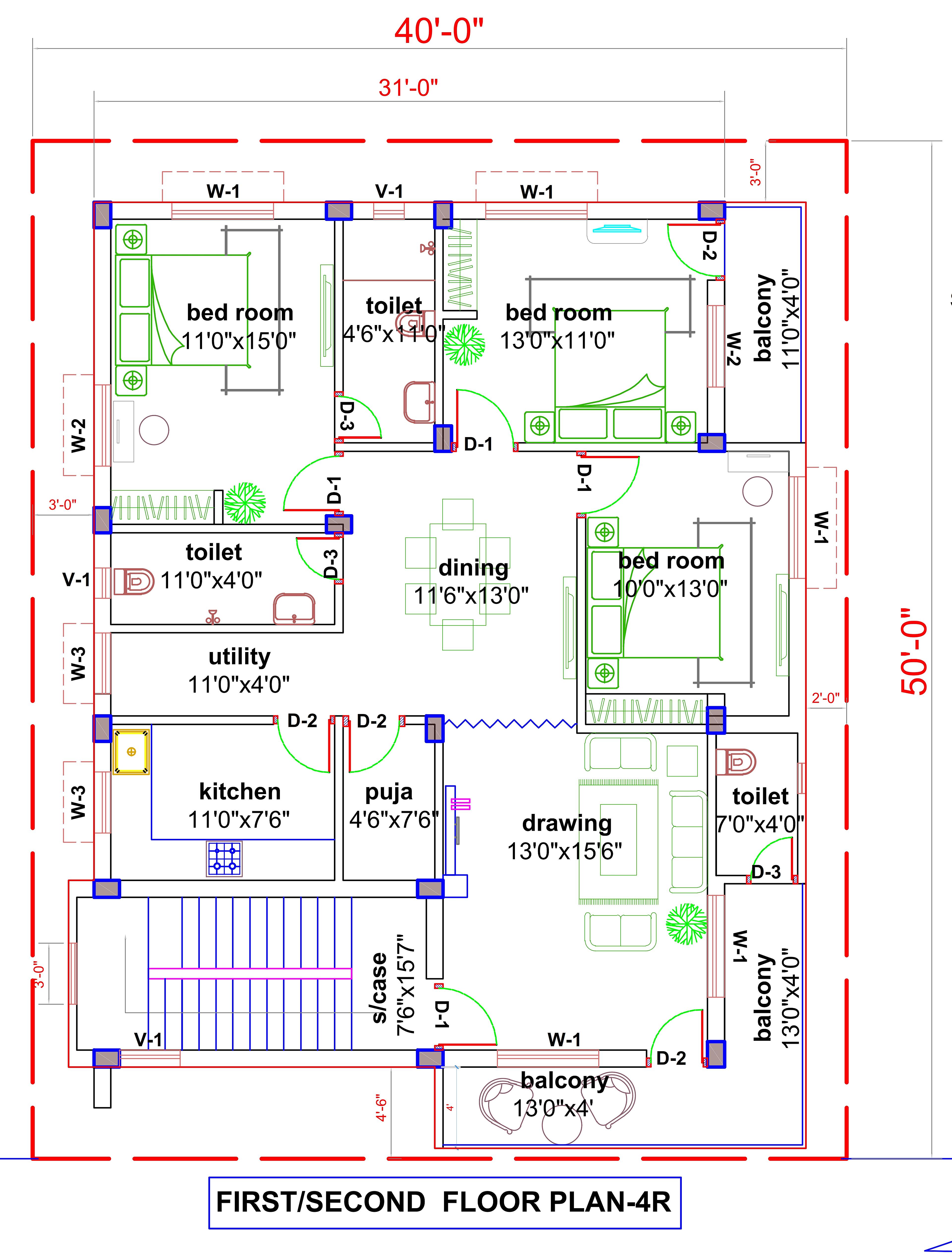 40X50 House Plan- 2000 sq ft Residential Cum Commercial House Design at Jagatpur [OR]