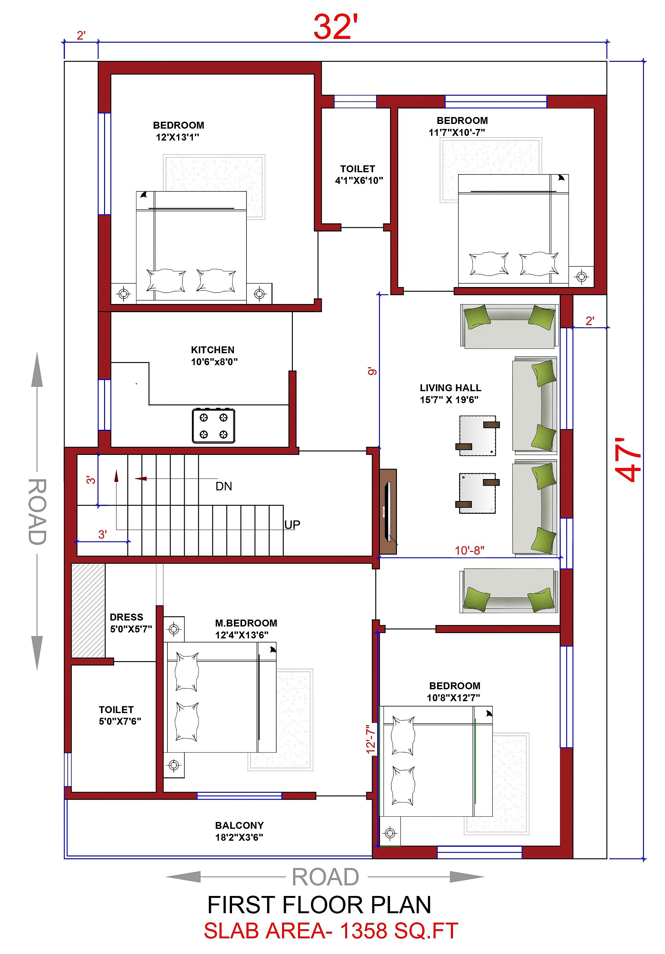 32X47 House Plan- 1504 sq ft Residential House Design at Bhagalpur thumbnail 1 — Project ID 6959