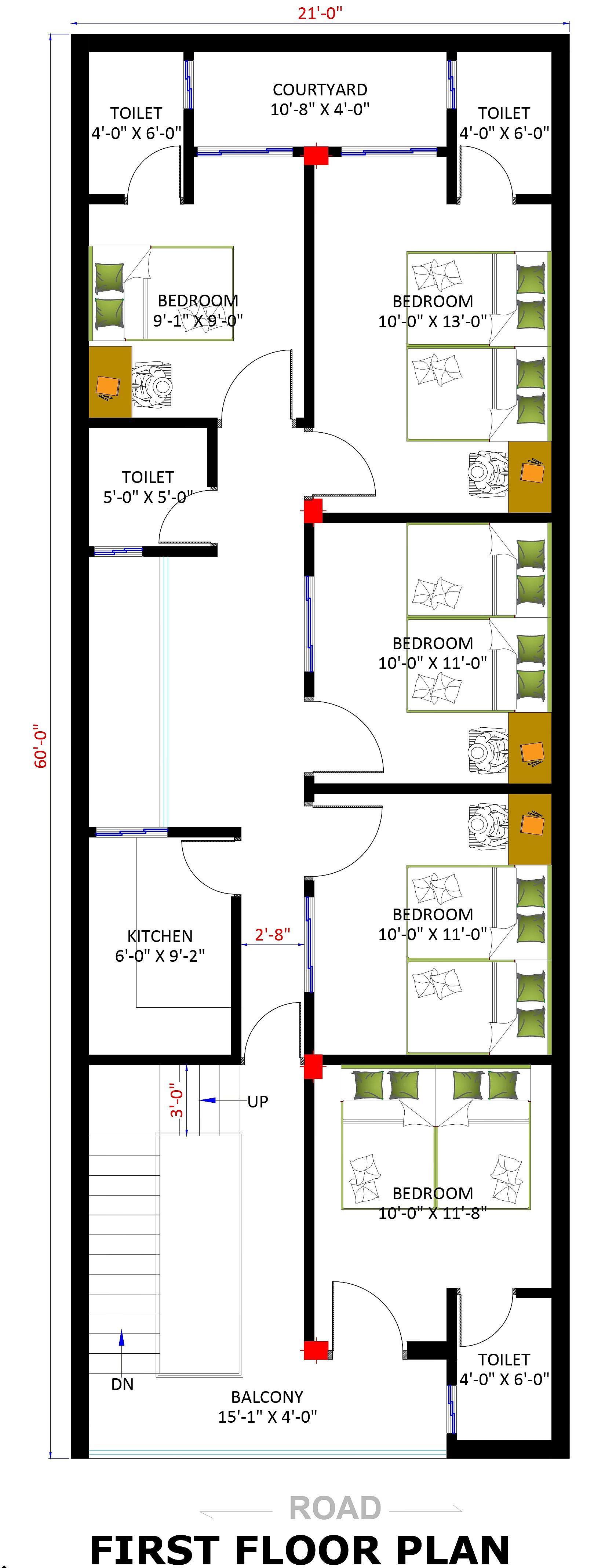 20X60 House Plan- 1200 sq ft Residential House Design at Jind [HR]