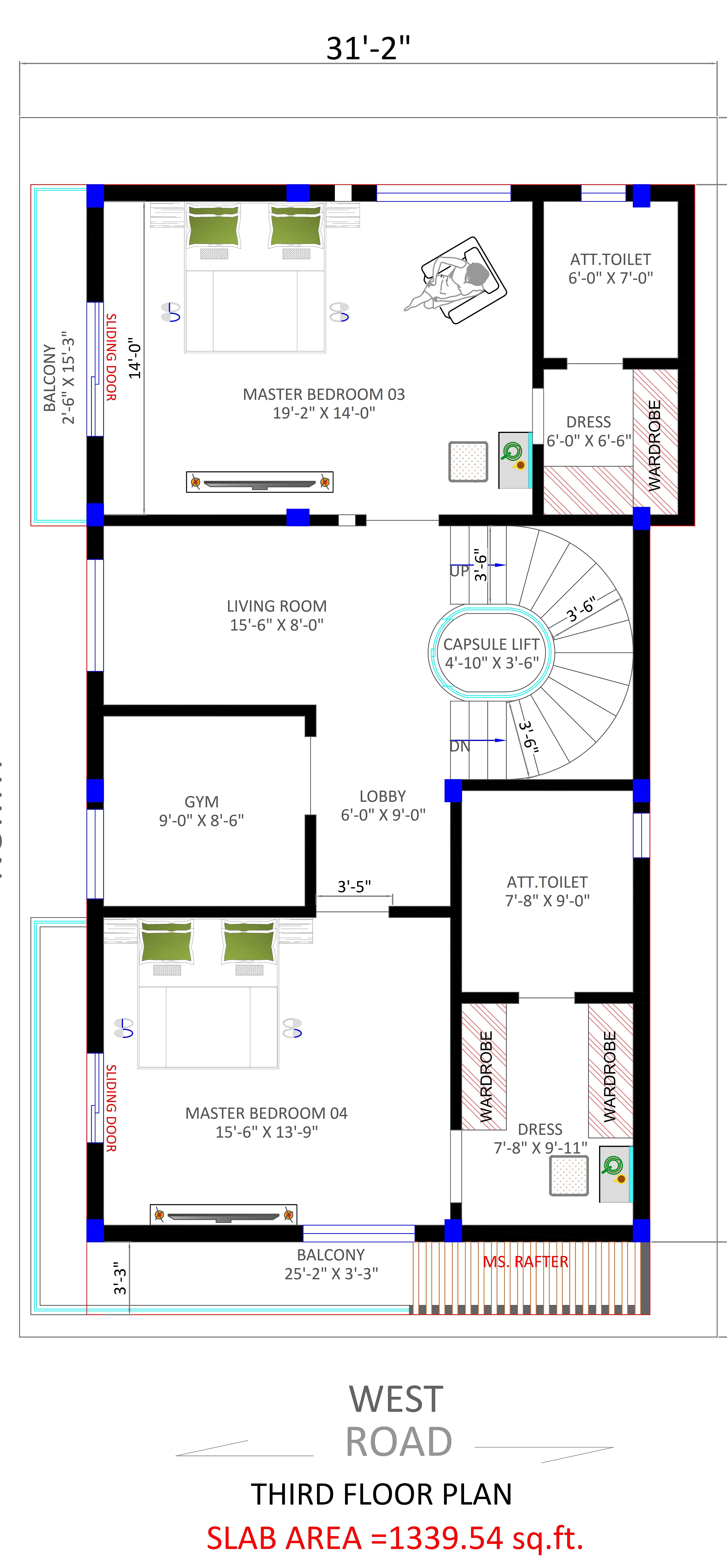 32X55 House Plan- 1760 sq ft Residential House Design at Bangalore thumbnail 2 — Project ID 6963