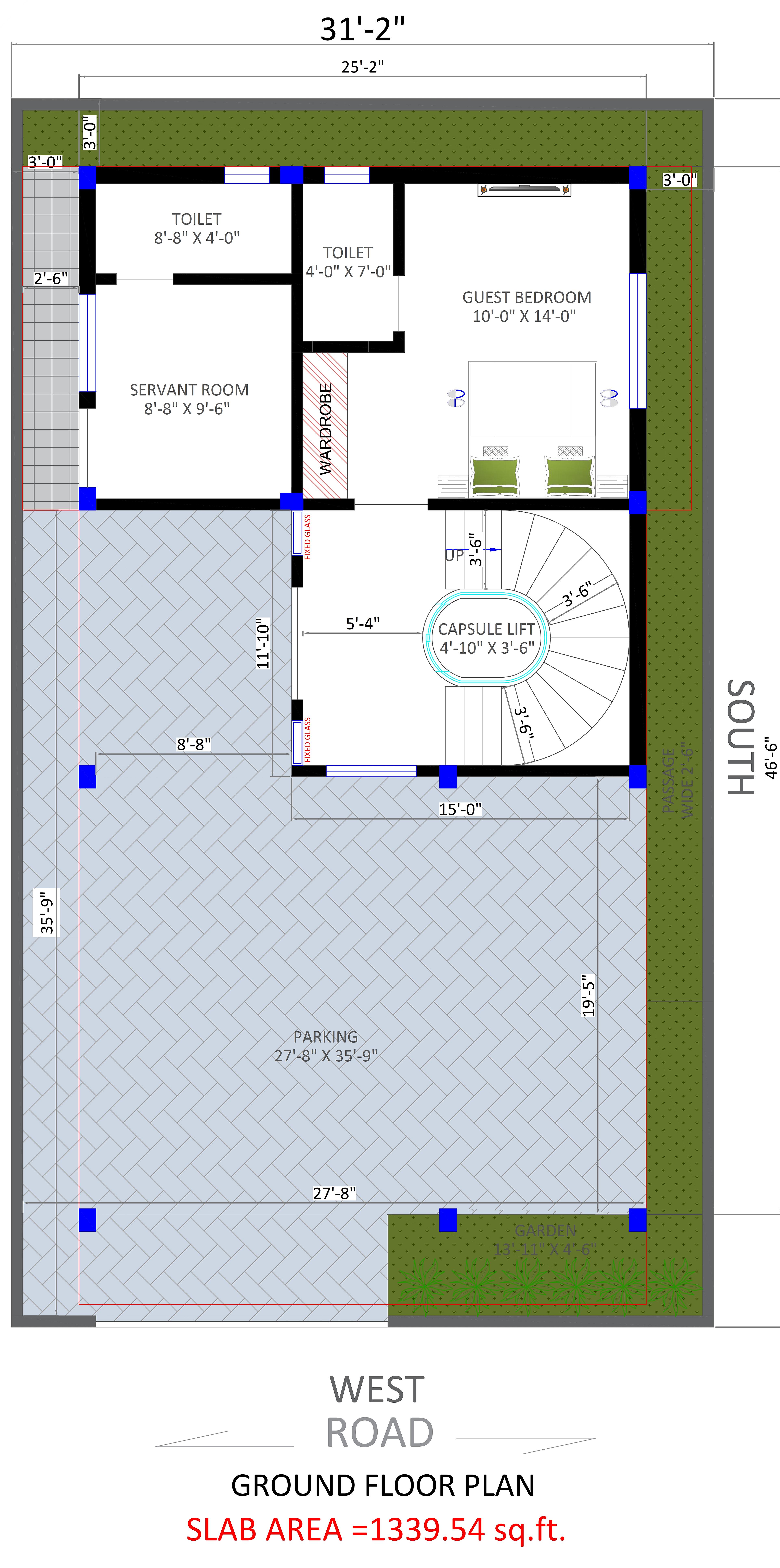 32X55 House Plan- 1760 sq ft Residential House Design at Bangalore thumbnail 5 — Project ID 6963