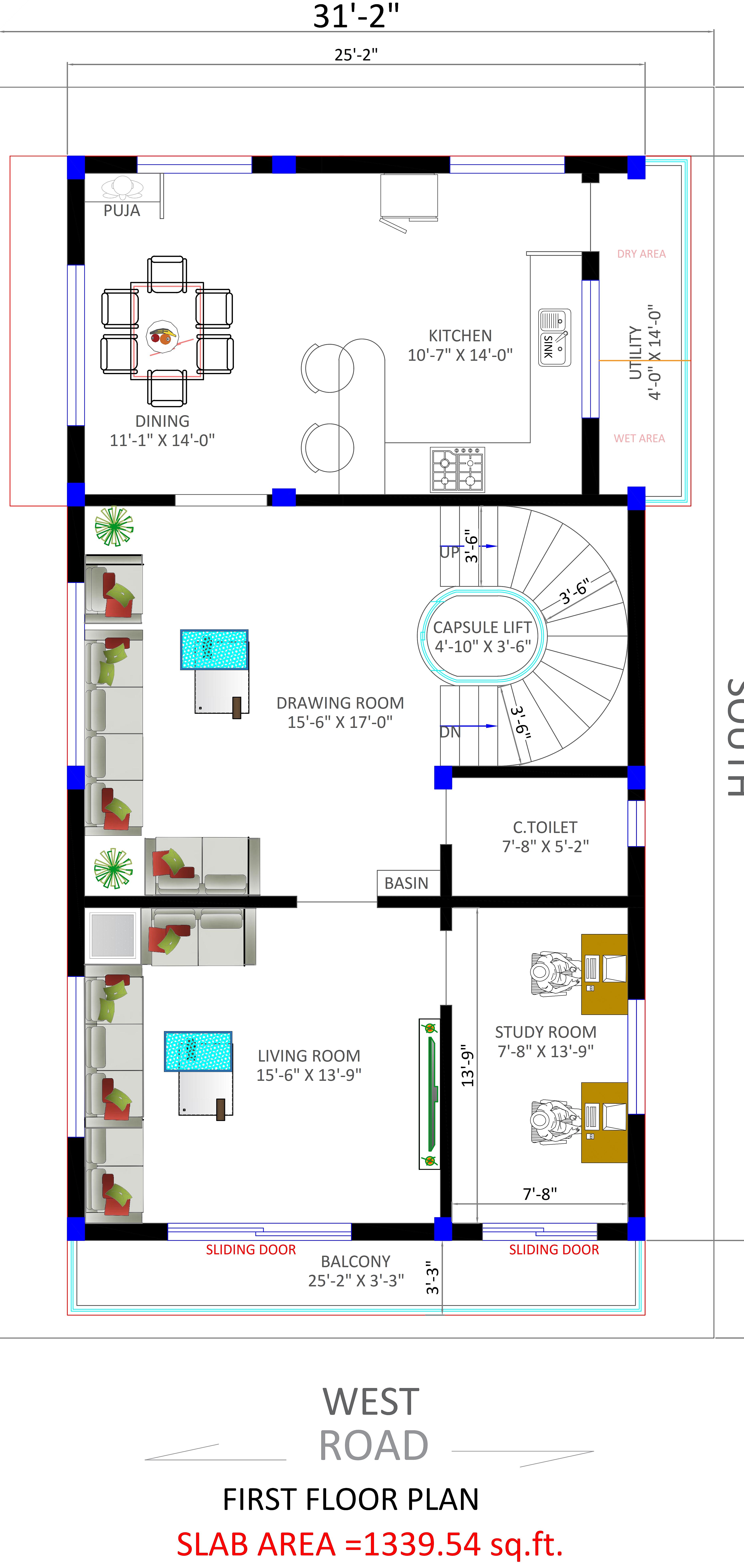 32X55 House Plan- 1760 sq ft Residential House Design at Bangalore thumbnail 4 — Project ID 6963
