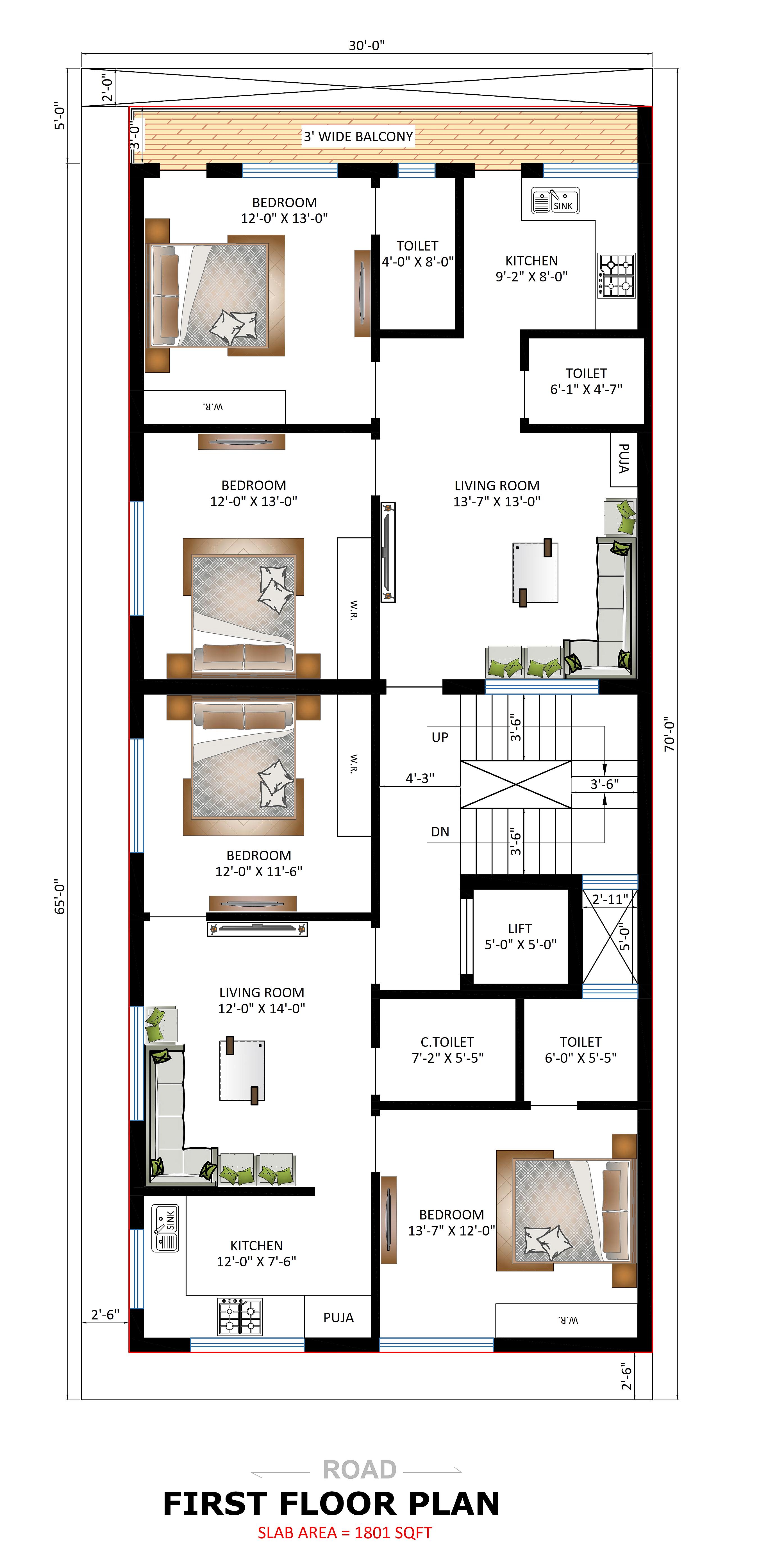 30X70 Apartment Plan- 2100 sq ft Residential House Design at Banka thumbnail 2 — Project ID 6964