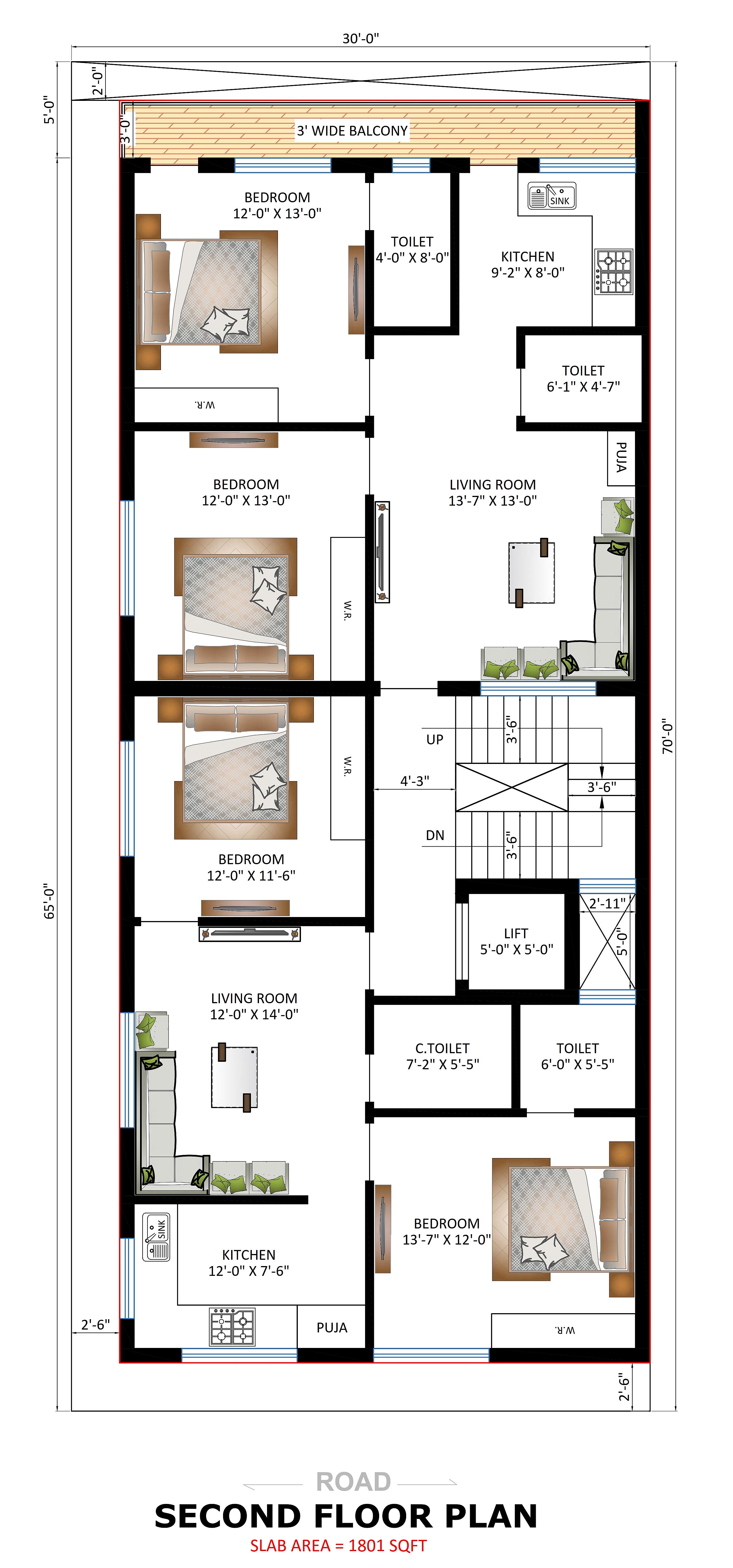 30X70 Apartment Plan- 2100 sq ft Residential House Design at Banka thumbnail 1 — Project ID 6964