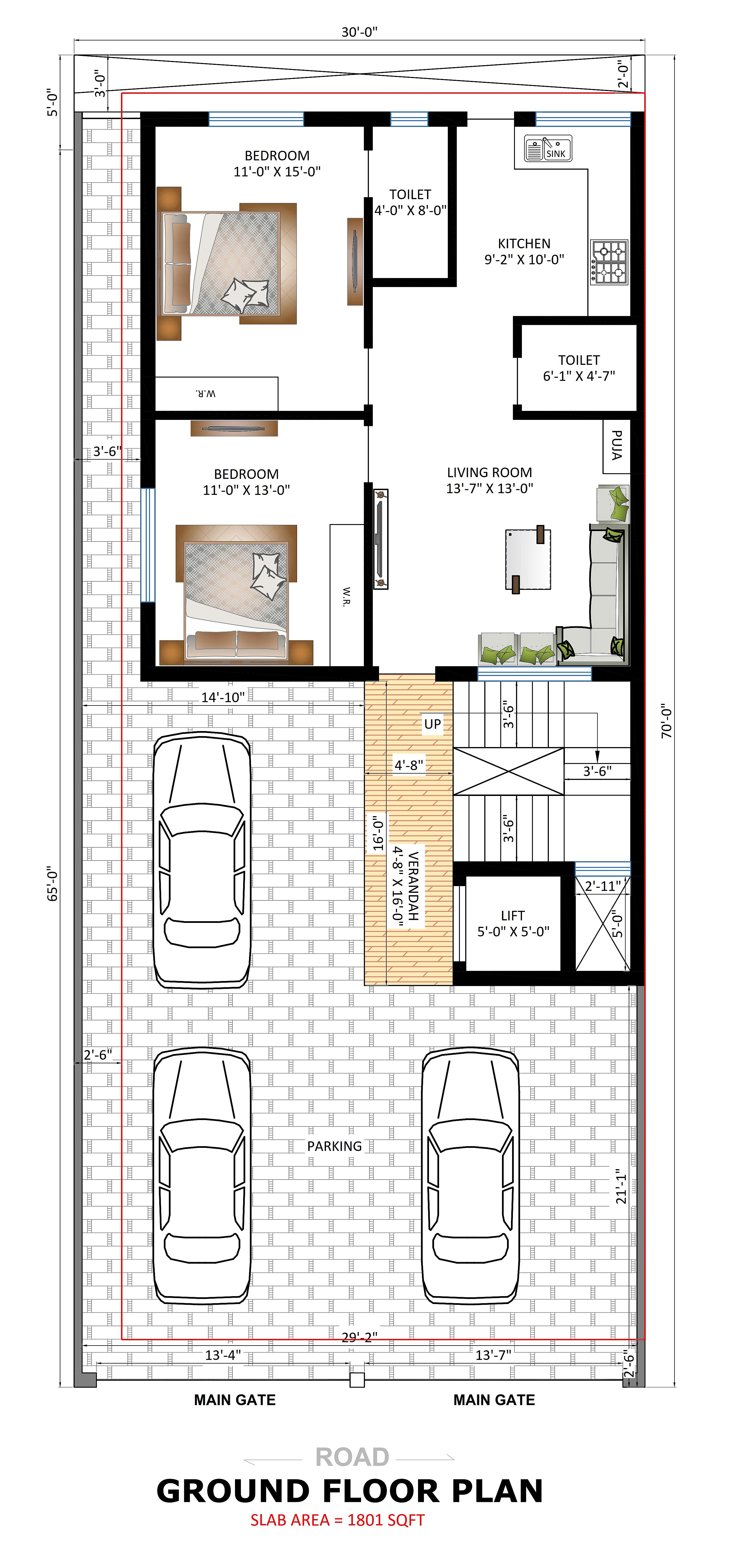 30X70 Apartment Plan- 2100 sq ft Residential House Design at Banka thumbnail 3 — Project ID 6964