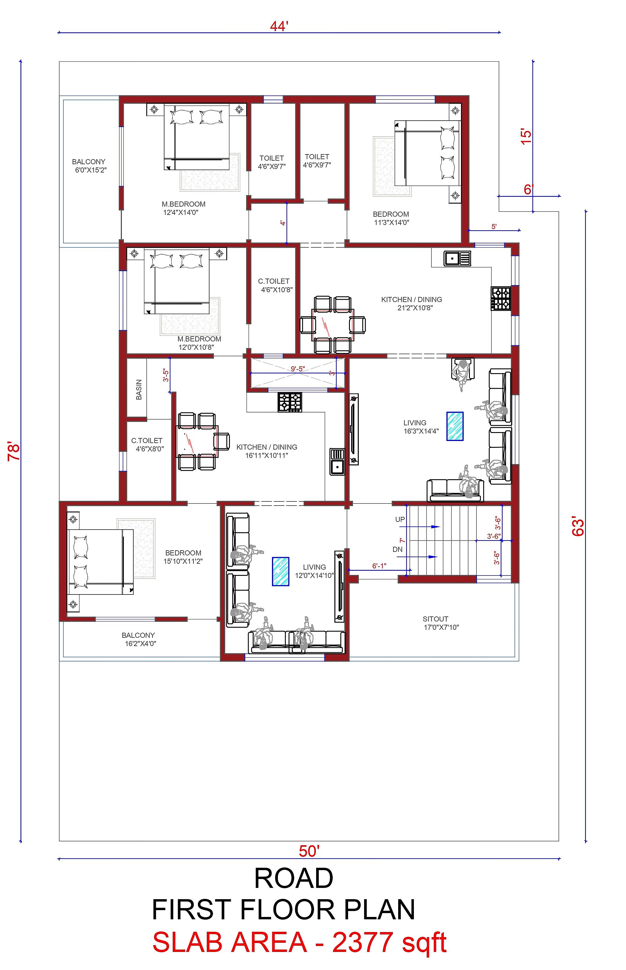 44X78 House Plan- 3432 sq ft Residential House Design at Samastipur thumbnail 2 — Project ID 6968