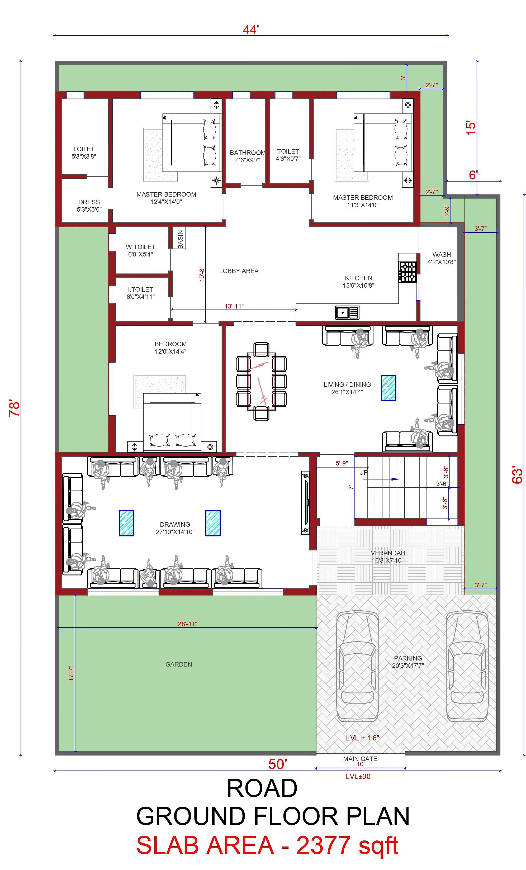 44X78 House Plan- 3432 sq ft Residential House Design at Samastipur thumbnail 3 — Project ID 6968