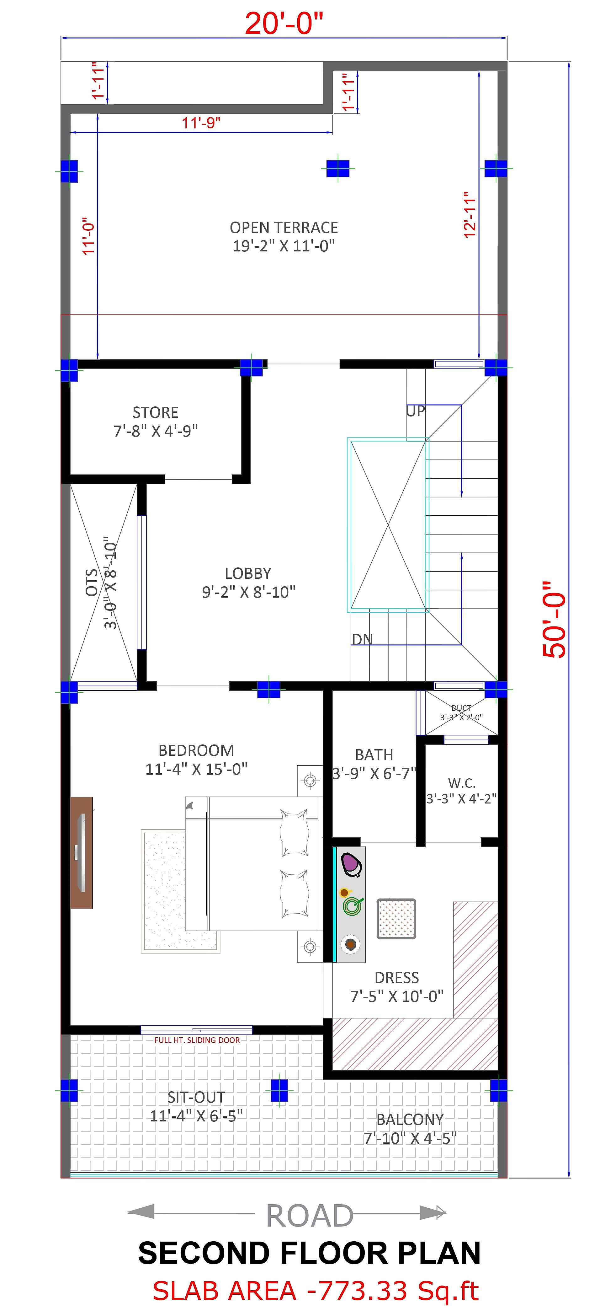 20X50 House Plan- 1000 sq ft Residential House Design at Durg thumbnail 2 — Project ID 6971