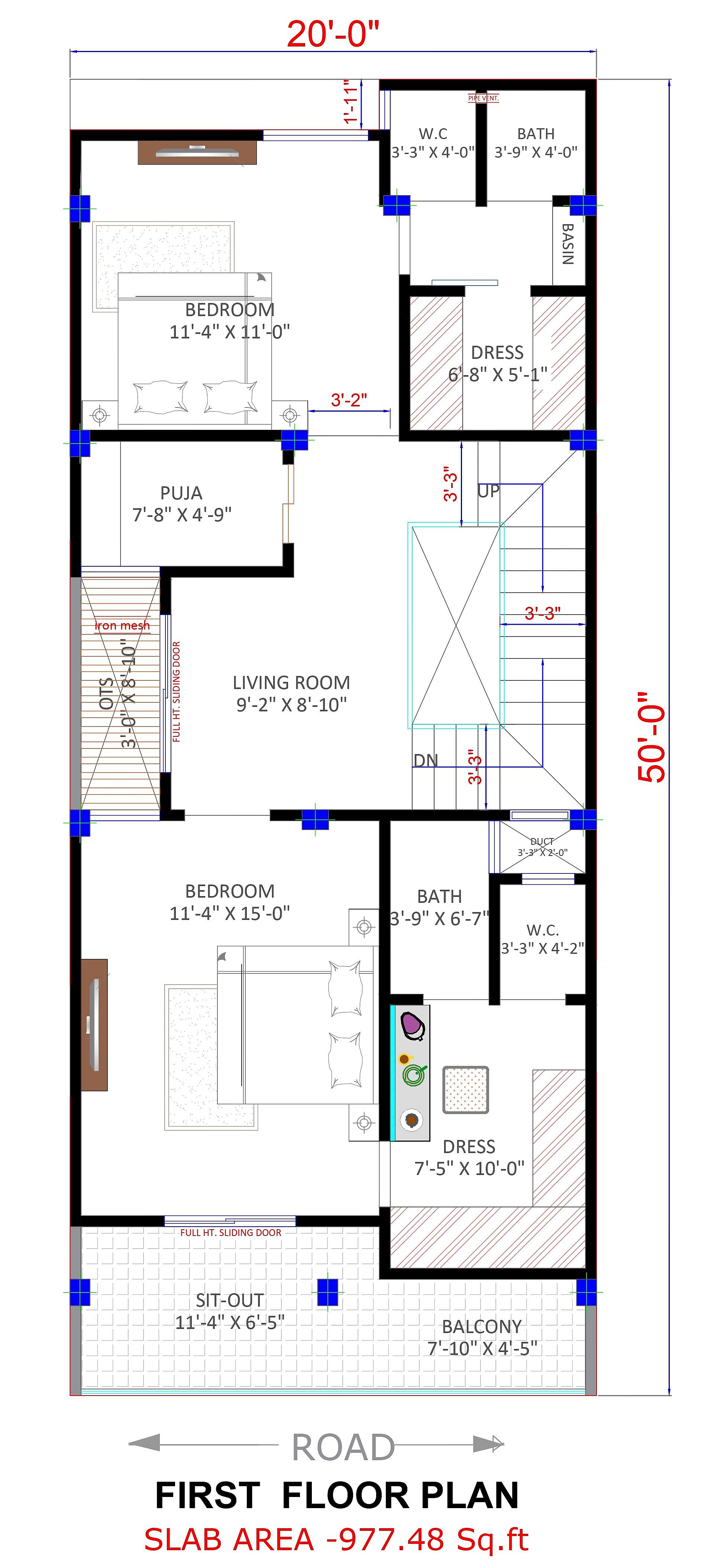 20X50 House Plan- 1000 sq ft Residential House Design at Durg thumbnail 3 — Project ID 6971