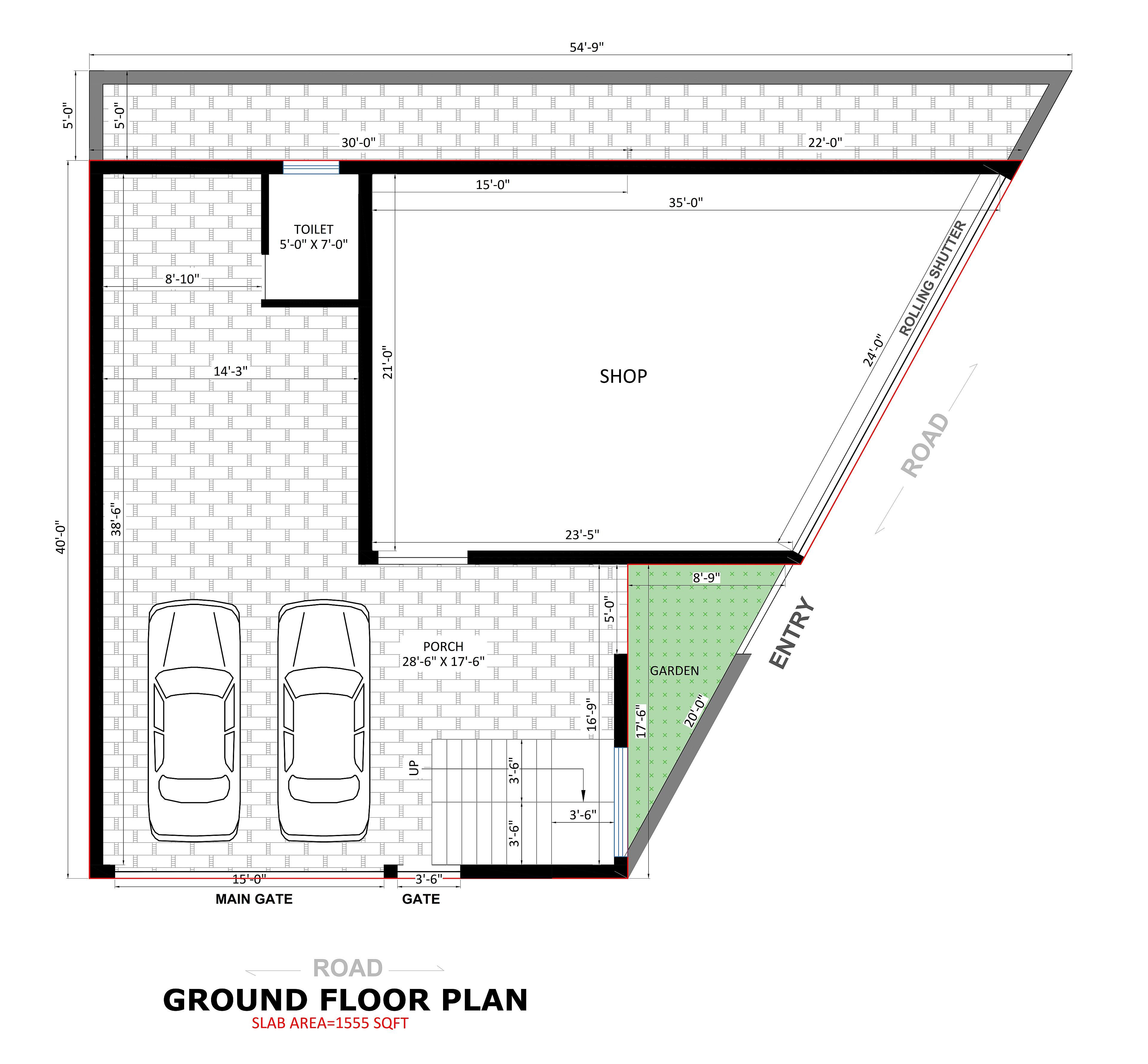 55X40 House With Shop Plan- 2200 sq ft Residential Cum Commercial House Design at surat thumbnail 4 — Project ID 6977