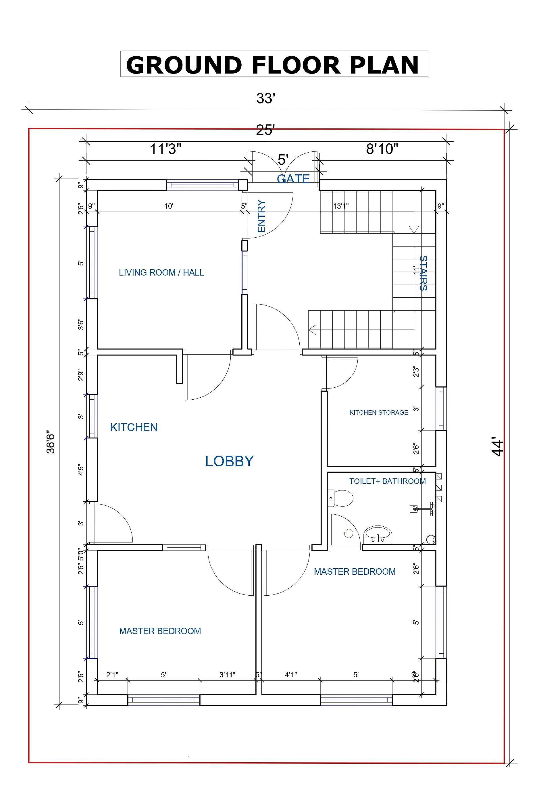 33X44 House plan- 1452 sqft Residential House Design at Padrauna thumbnail 3 — Project ID 6983