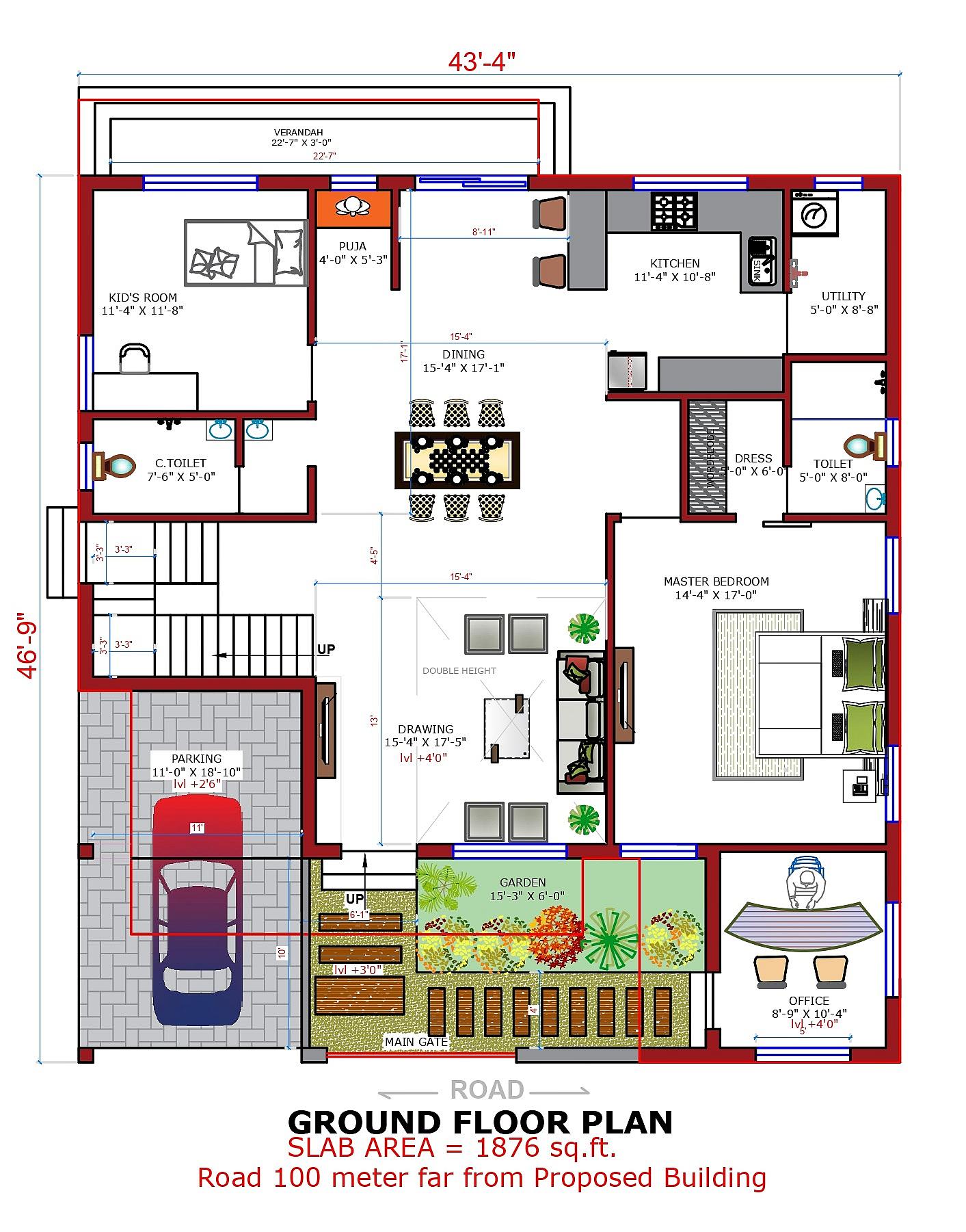 44X46 House With Office Plan- 2024 sq ft Residential Cum Commercial House Design at Darrang thumbnail 3 — Project ID 6985