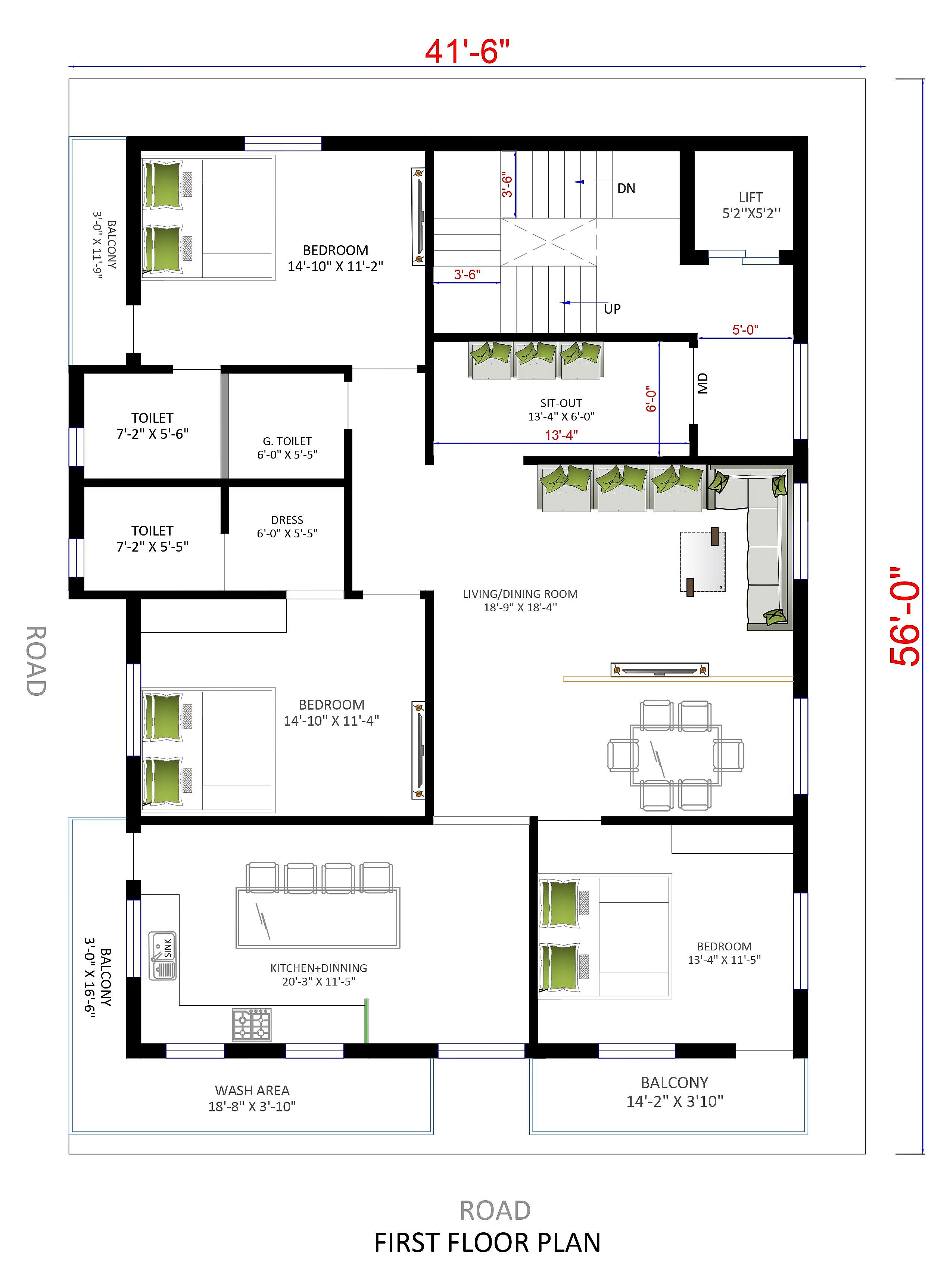 42X56 Shopping Complex With Residential House Plan- 2352 sq ft Residential Cum Commercial House Design at Hubli [KA]