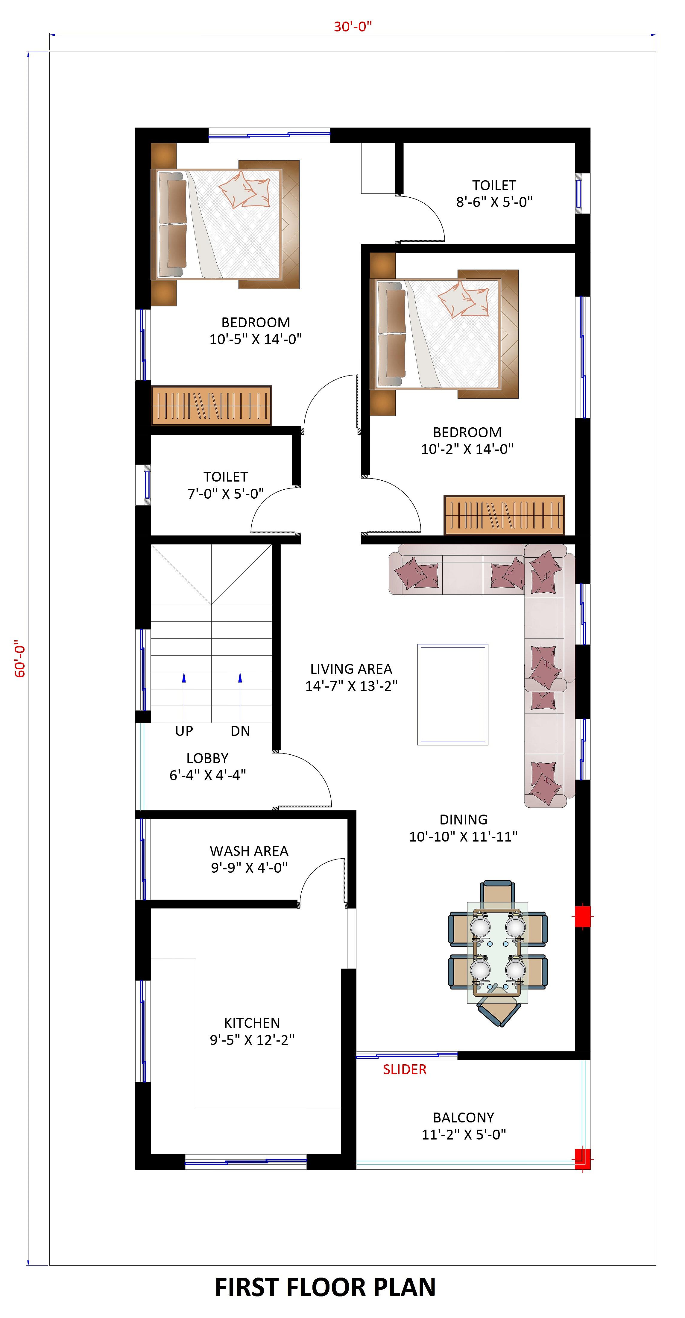 30X60 House Plan- 1800 sq ft Residential House Design at Visakhapatnam [AP]