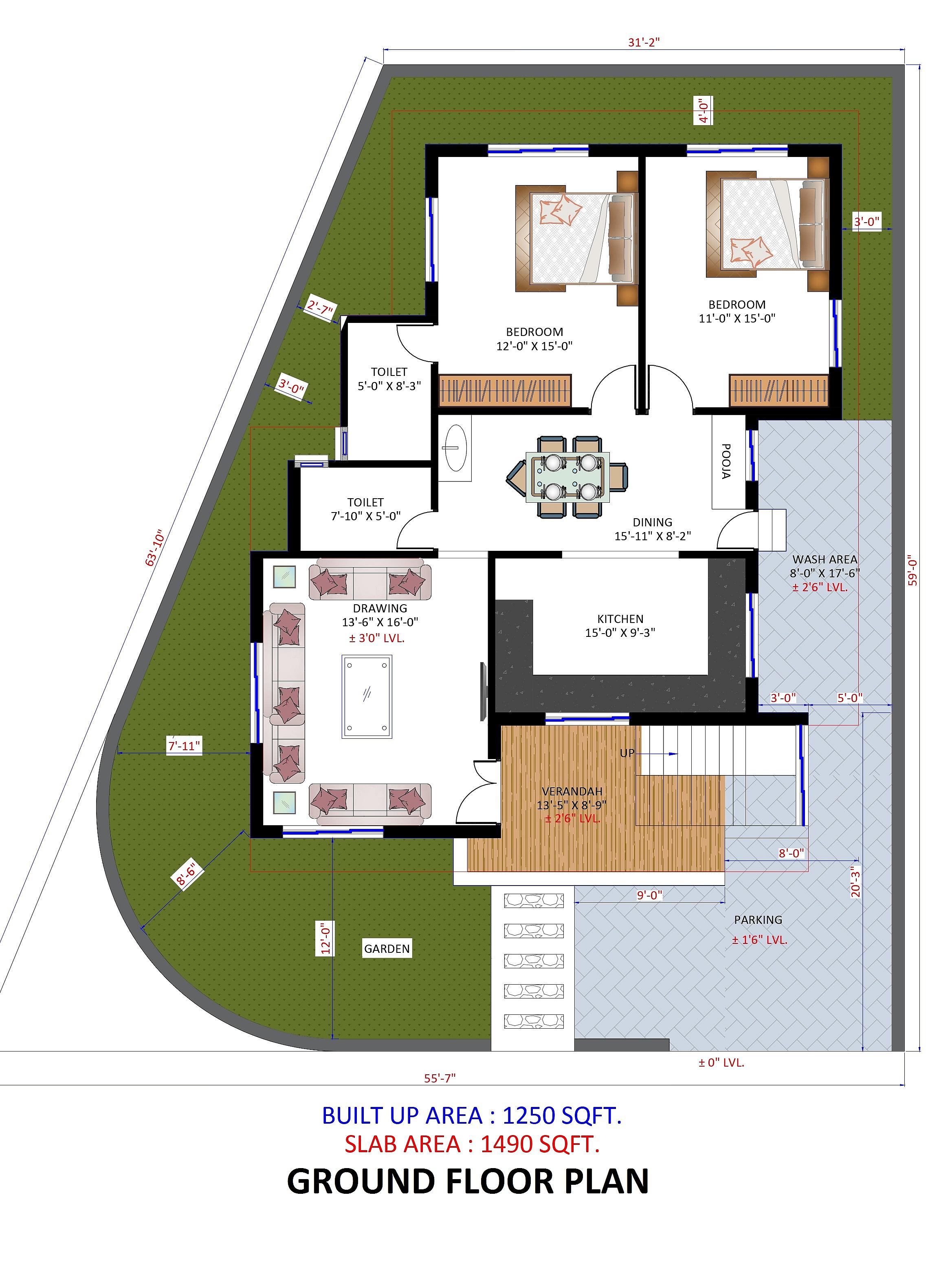 55X60 House Plan- 3300 sq ft Residential House Design at Chandrapur thumbnail 2 — Project ID 6995