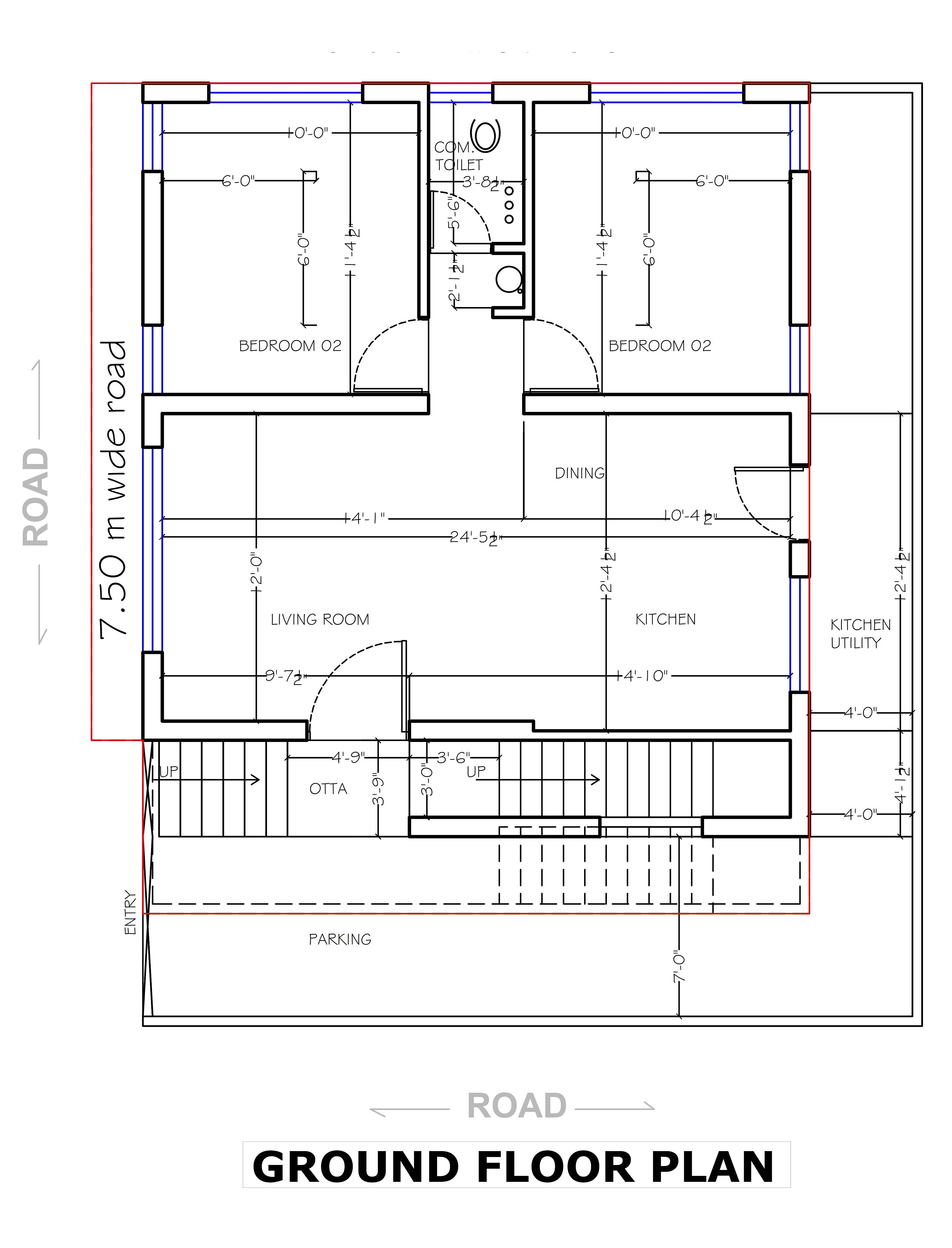 30X50 House Plan- 1500 sq ft Residential House Design at Vadodara thumbnail 4 — Project ID 6998