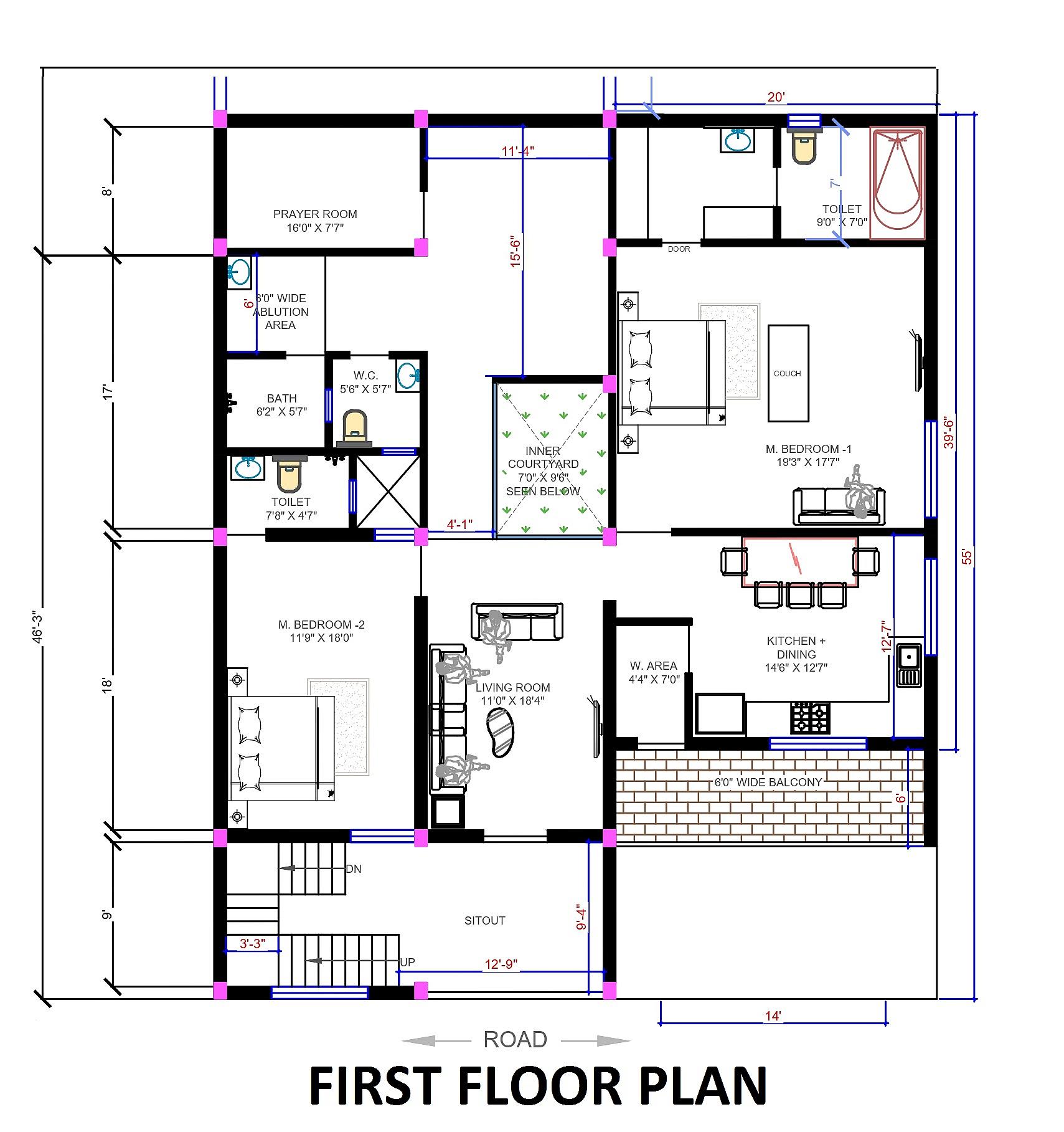 45X50 House Plan- 2250 sq ft Residential House Design at Chandia thumbnail 2 — Project ID 7002