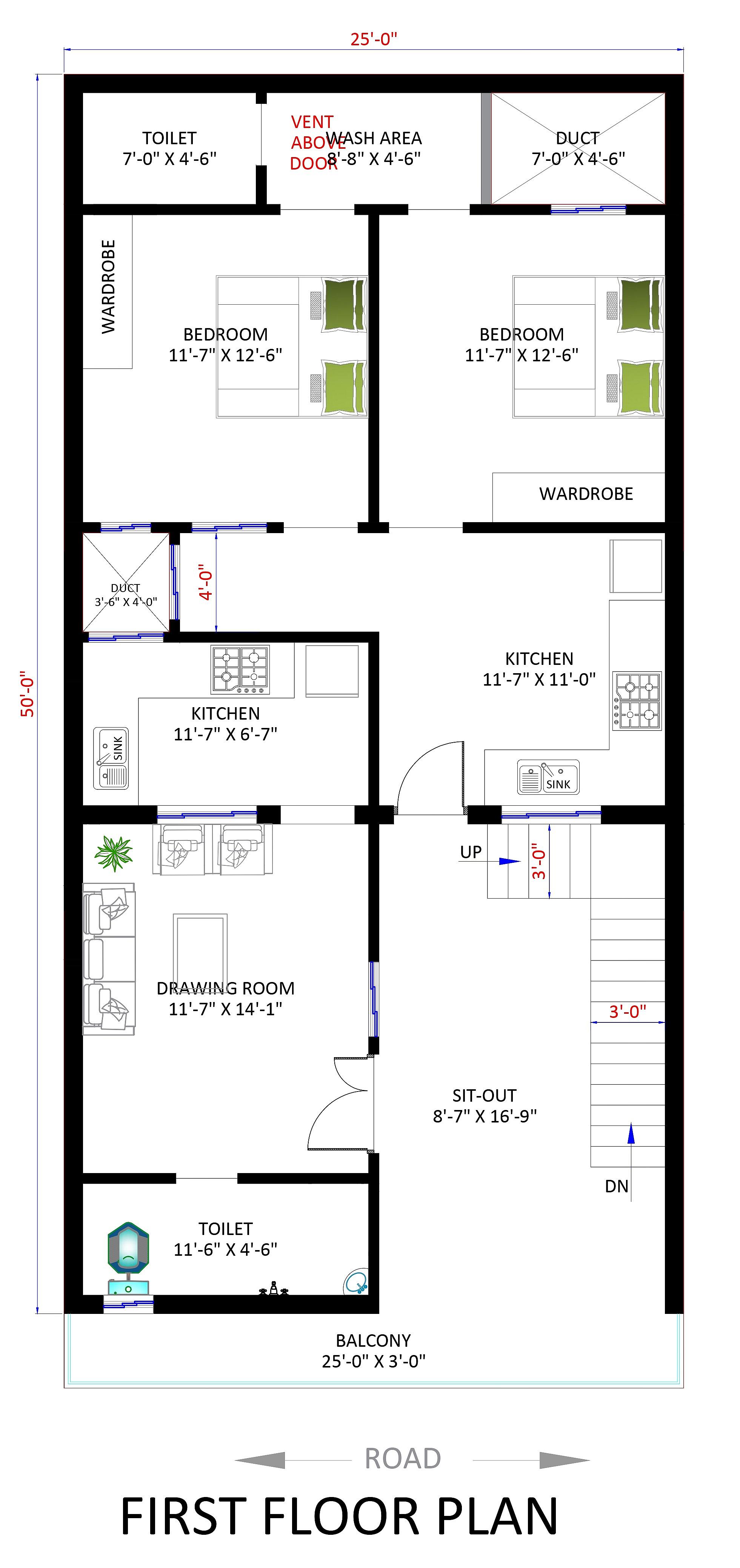 25X50 House Plan- 1250 sq ft Residential House Design at Orai thumbnail 2 — Project ID 7009