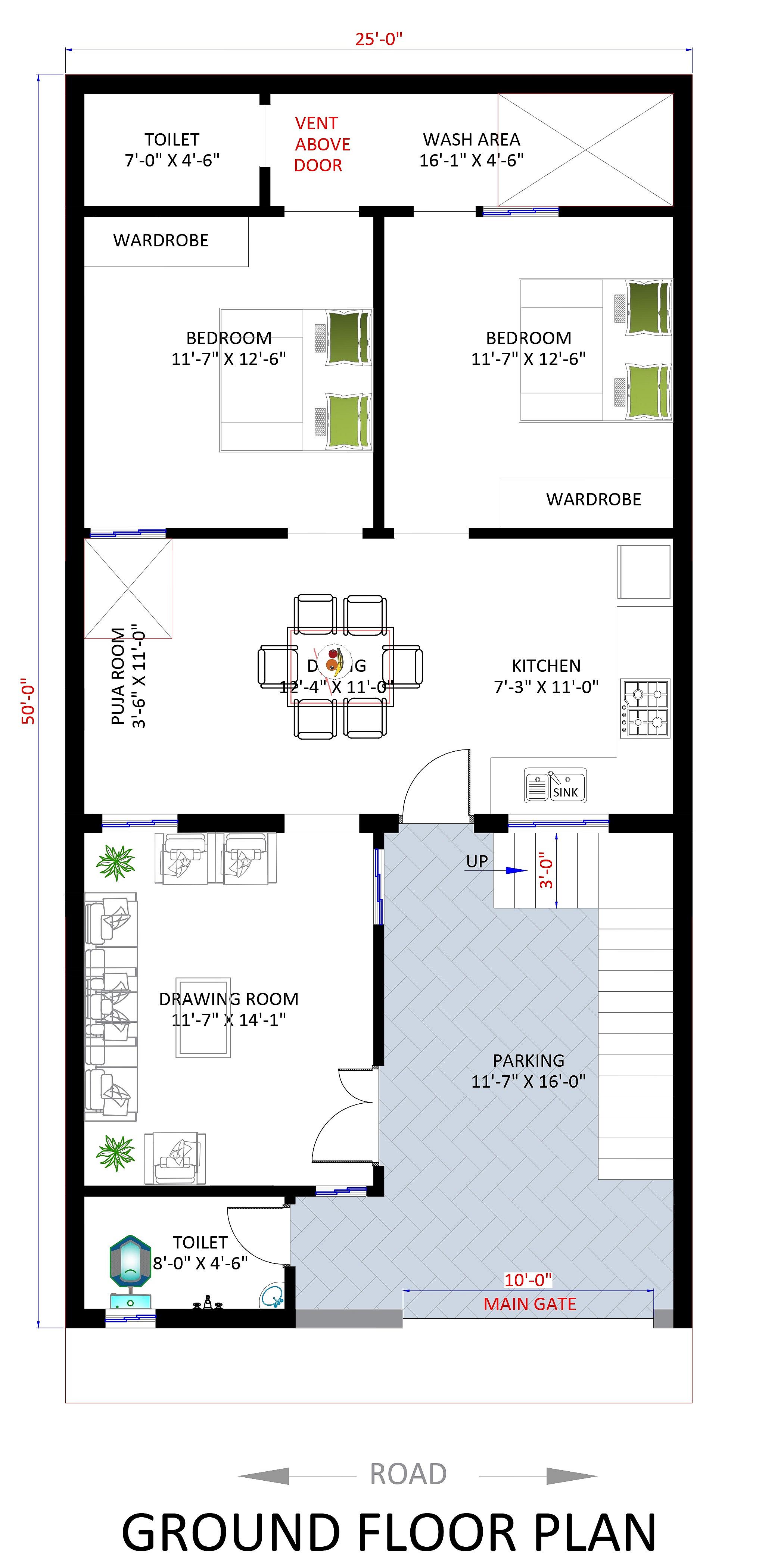 25X50 House Plan- 1250 sq ft Residential House Design at Orai thumbnail 3 — Project ID 7009