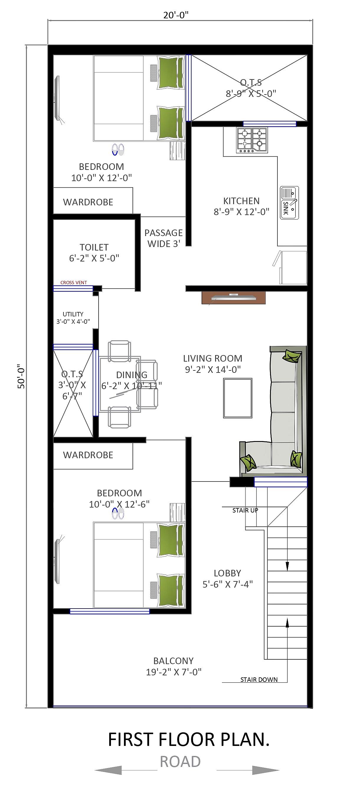 20X50 House Plan- 1000 sq ft Residential House Design at Maheshwar thumbnail 2 — Project ID 7016