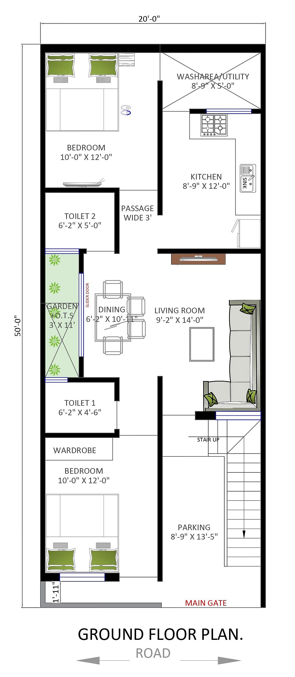 20X50 House Plan- 1000 sq ft Residential House Design at Maheshwar thumbnail 3 — Project ID 7016