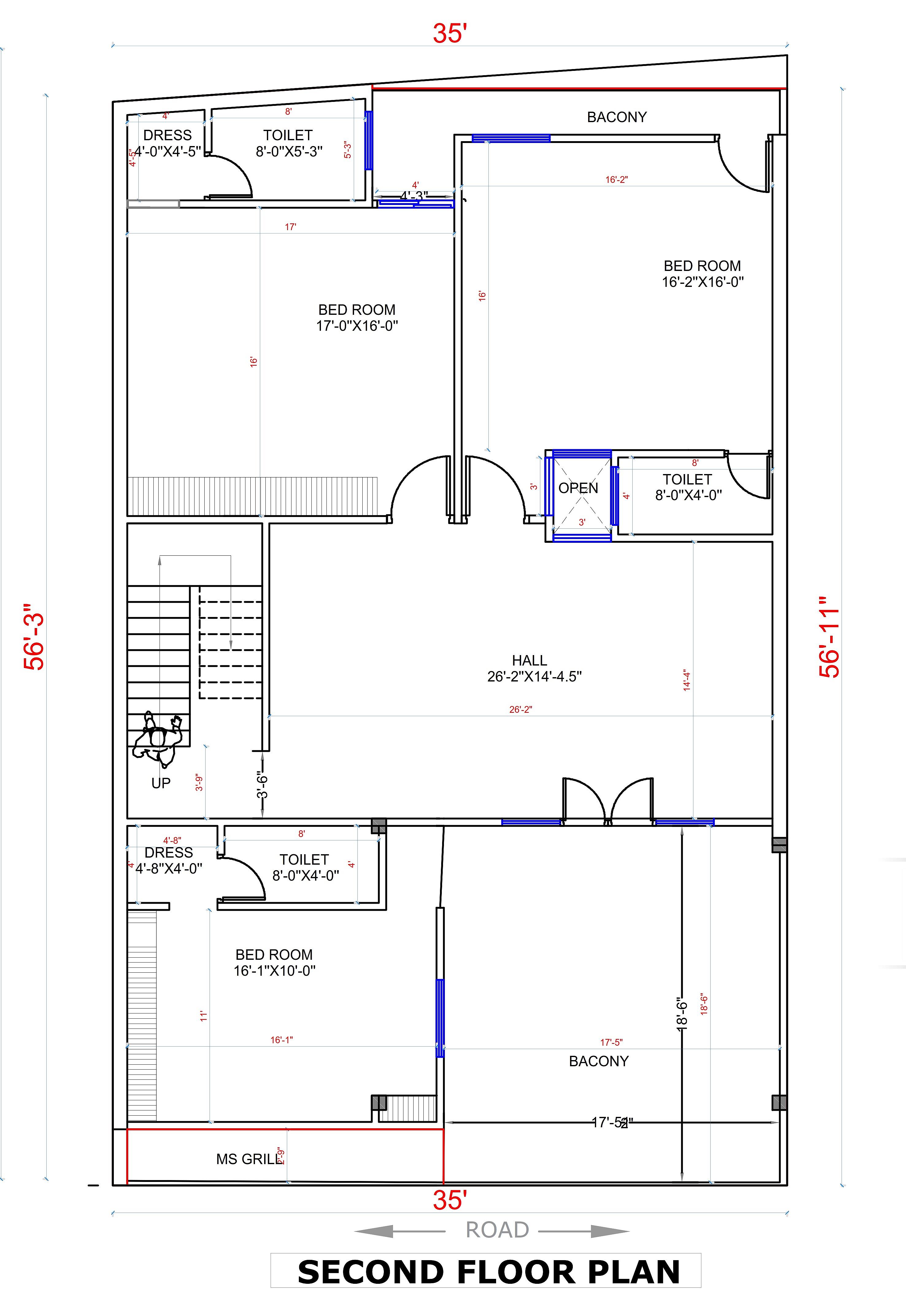 35X56 House Plan- 1960 sq ft Residential House Design at Ballia thumbnail 2 — Project ID 7018