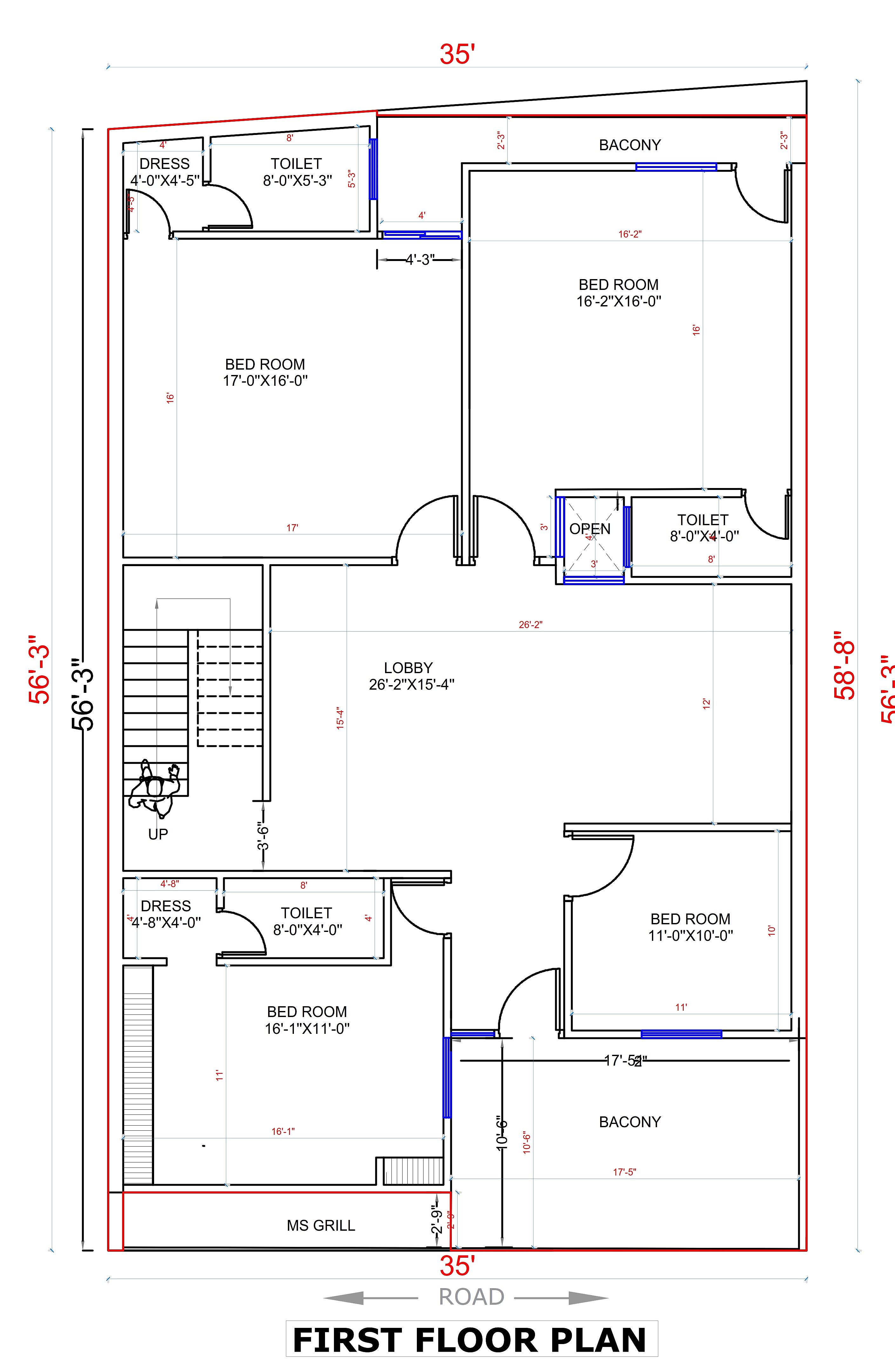 35X56 House Plan- 1960 sq ft Residential House Design at Ballia thumbnail 3 — Project ID 7018