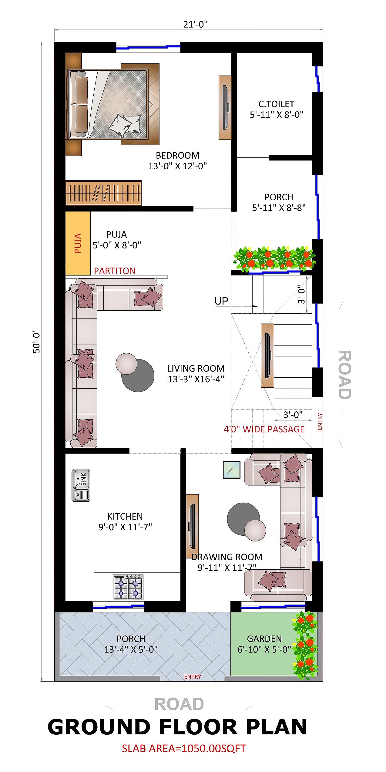20X50 House Plan- 1000 sq ft Residential House Design at Madhubani thumbnail 2 — Project ID 7019