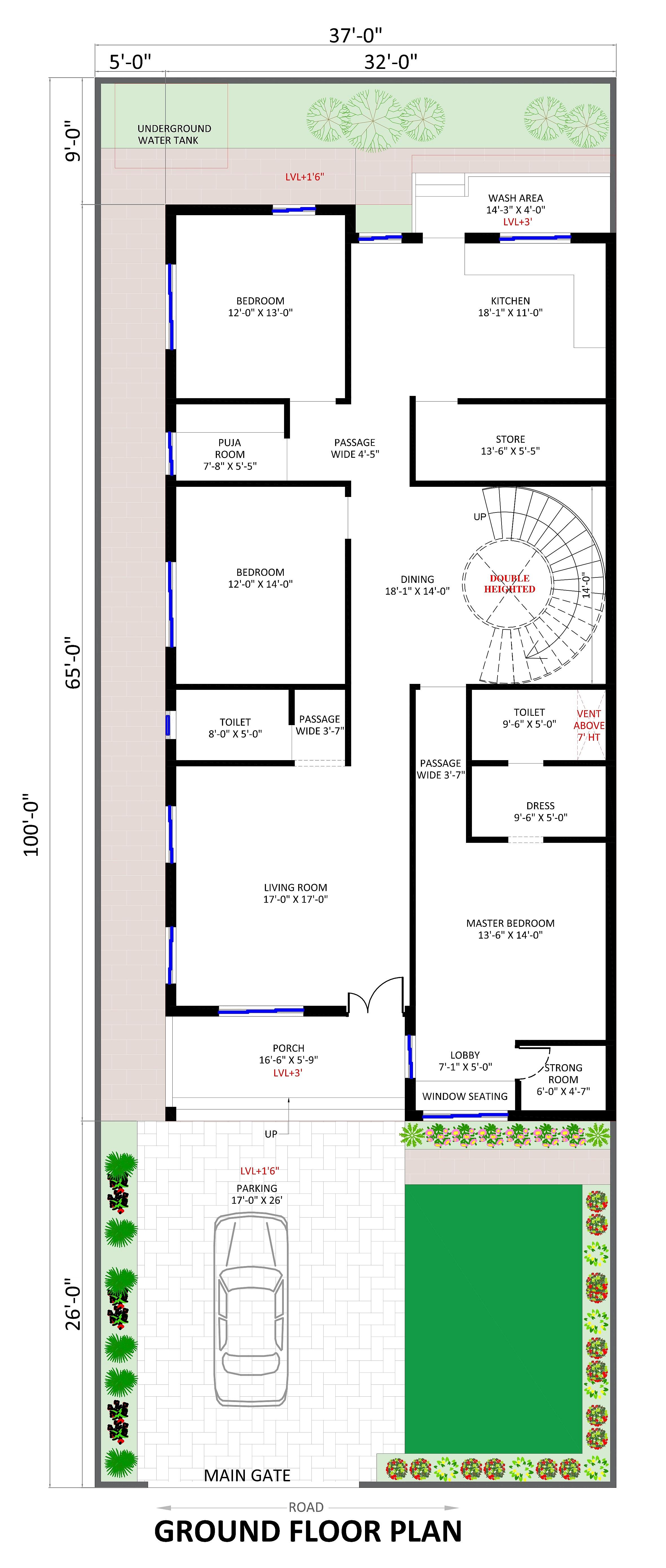 38X100 House Plan- 3800 sq ft Residential House Design at Mumbai thumbnail 3 — Project ID 7025