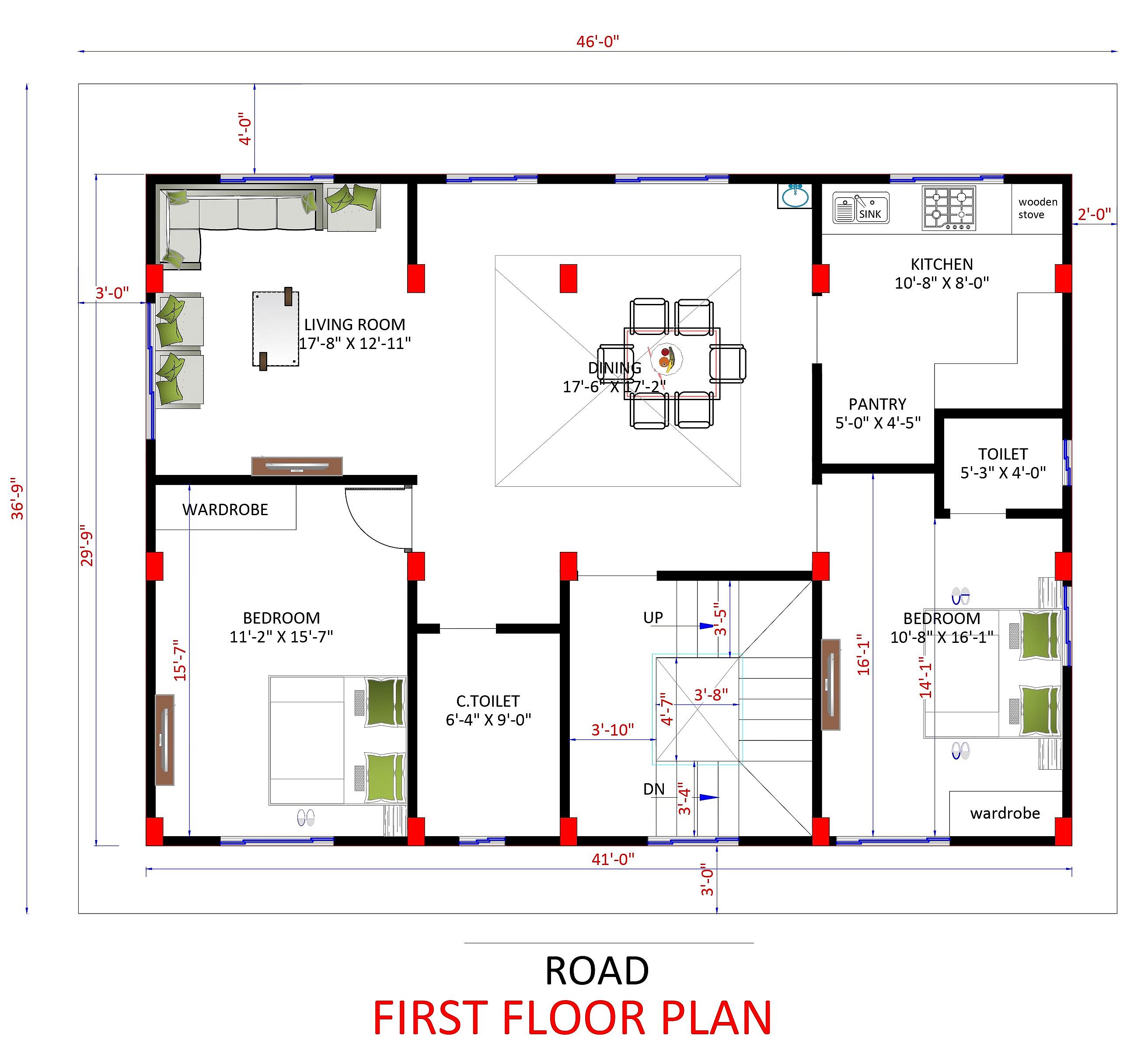 46X36 House Plan- 1656 sq ft Residential House Design at Mandi thumbnail 2 — Project ID 7027