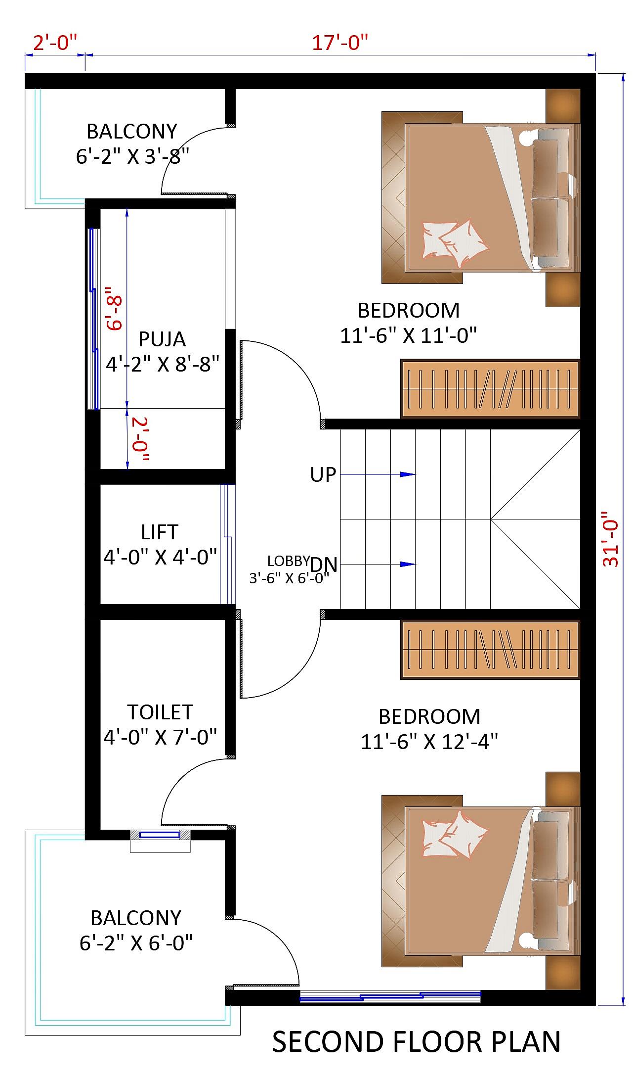 17X31 House Design with Shop Plan- 527 sq ft Residential Cum Commercial House Design at Bangalore thumbnail 2 — Project ID 7032