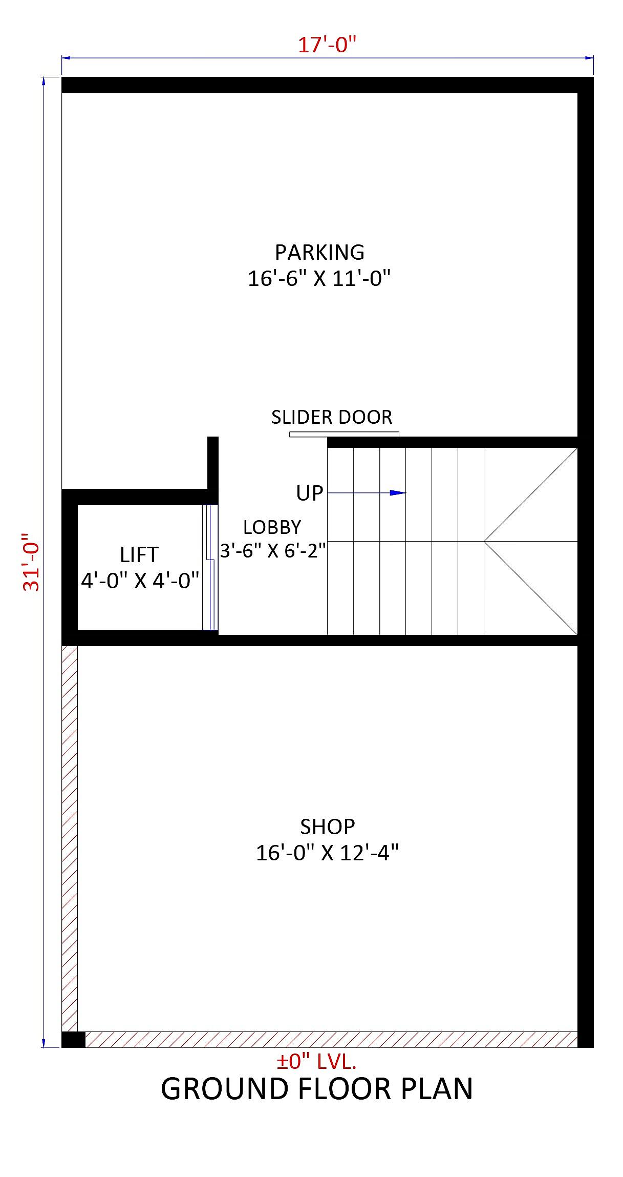 17X31 House Design with Shop Plan- 527 sq ft Residential Cum Commercial House Design at Bangalore thumbnail 4 — Project ID 7032