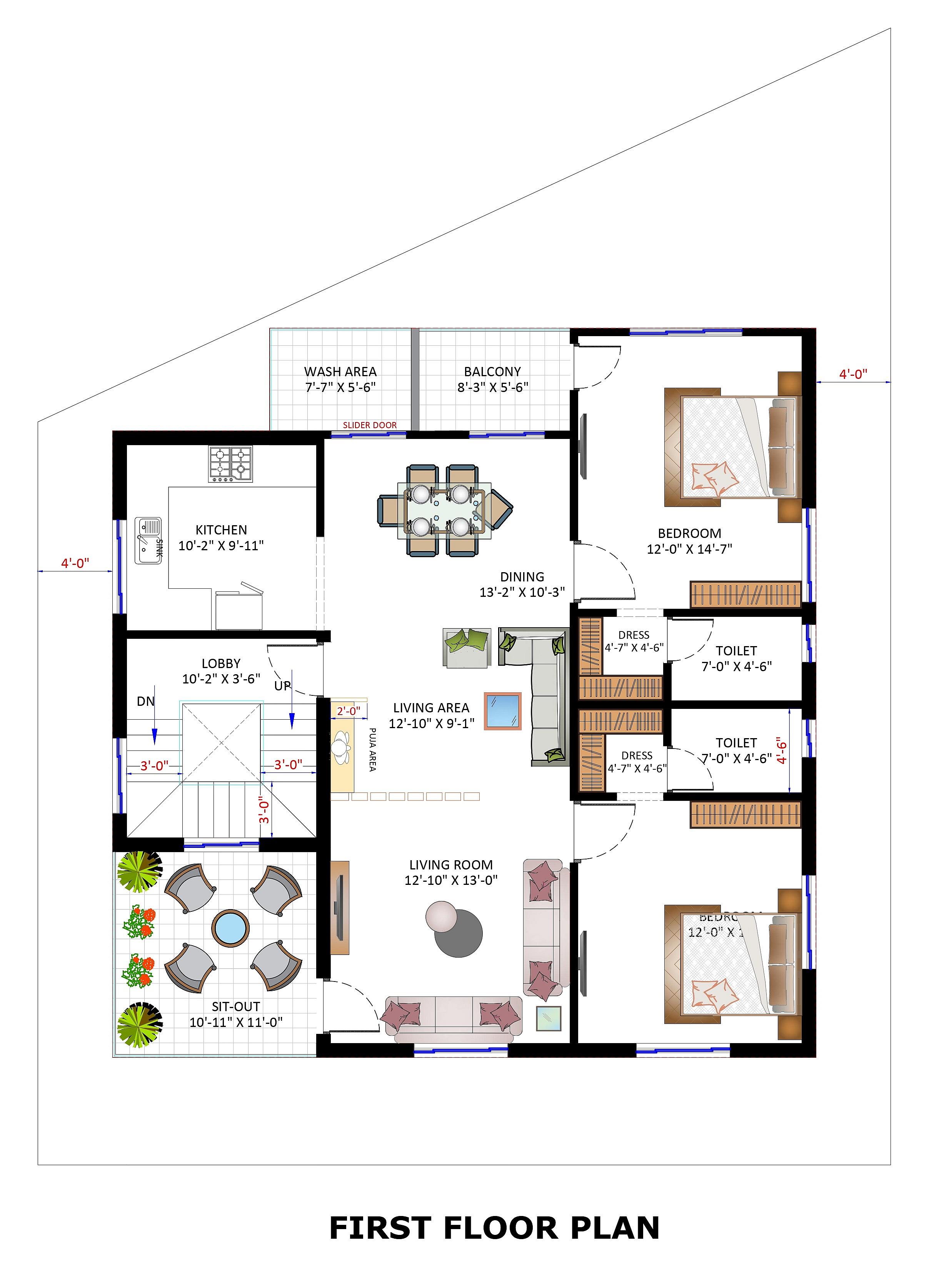 45X50 House Plan- 2250 sq ft Residential House Design at Visakhapatnam [AP]