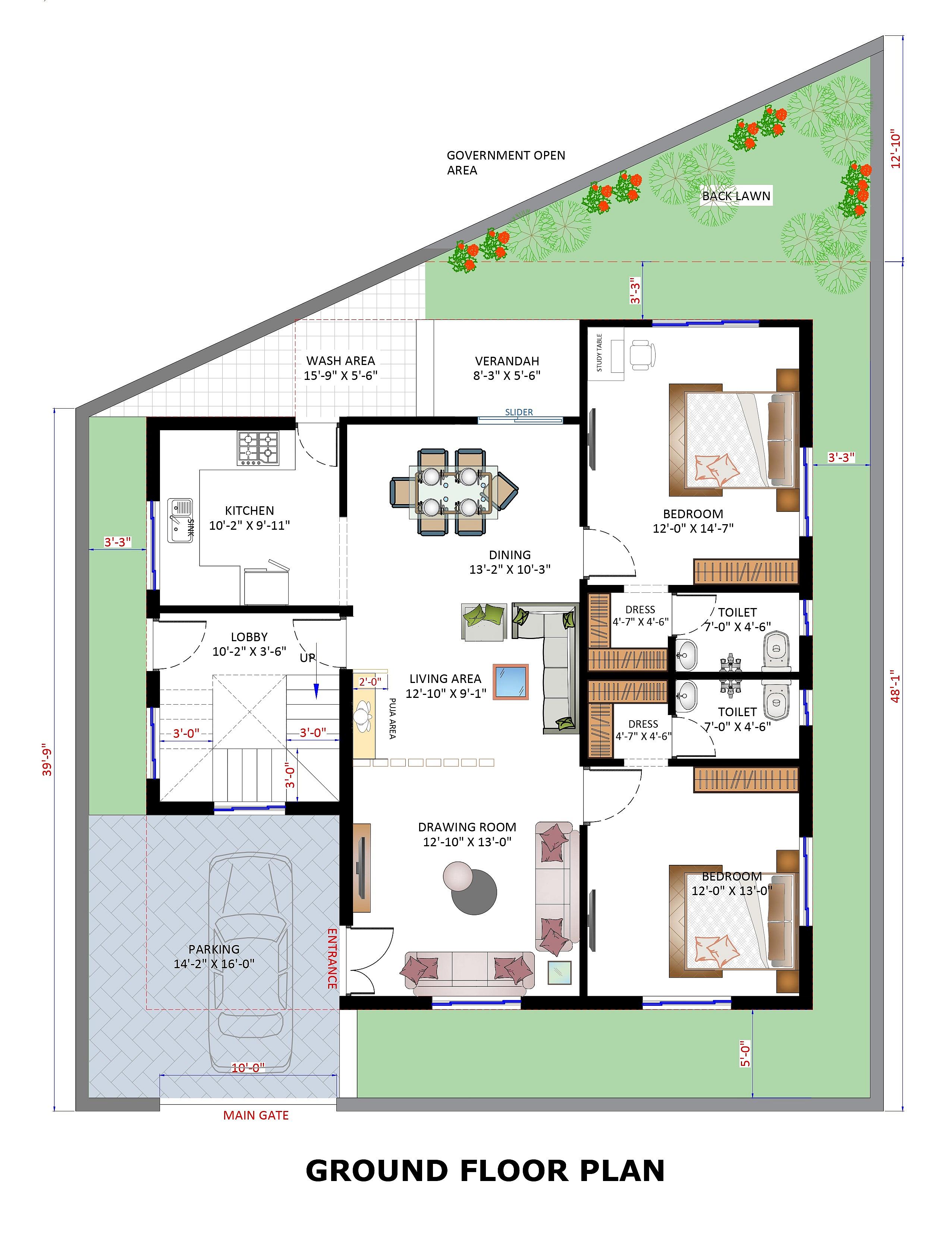 45X50 House Plan- 2250 sq ft Residential House Design at Visakhapatnam thumbnail 2 — Project ID 7033