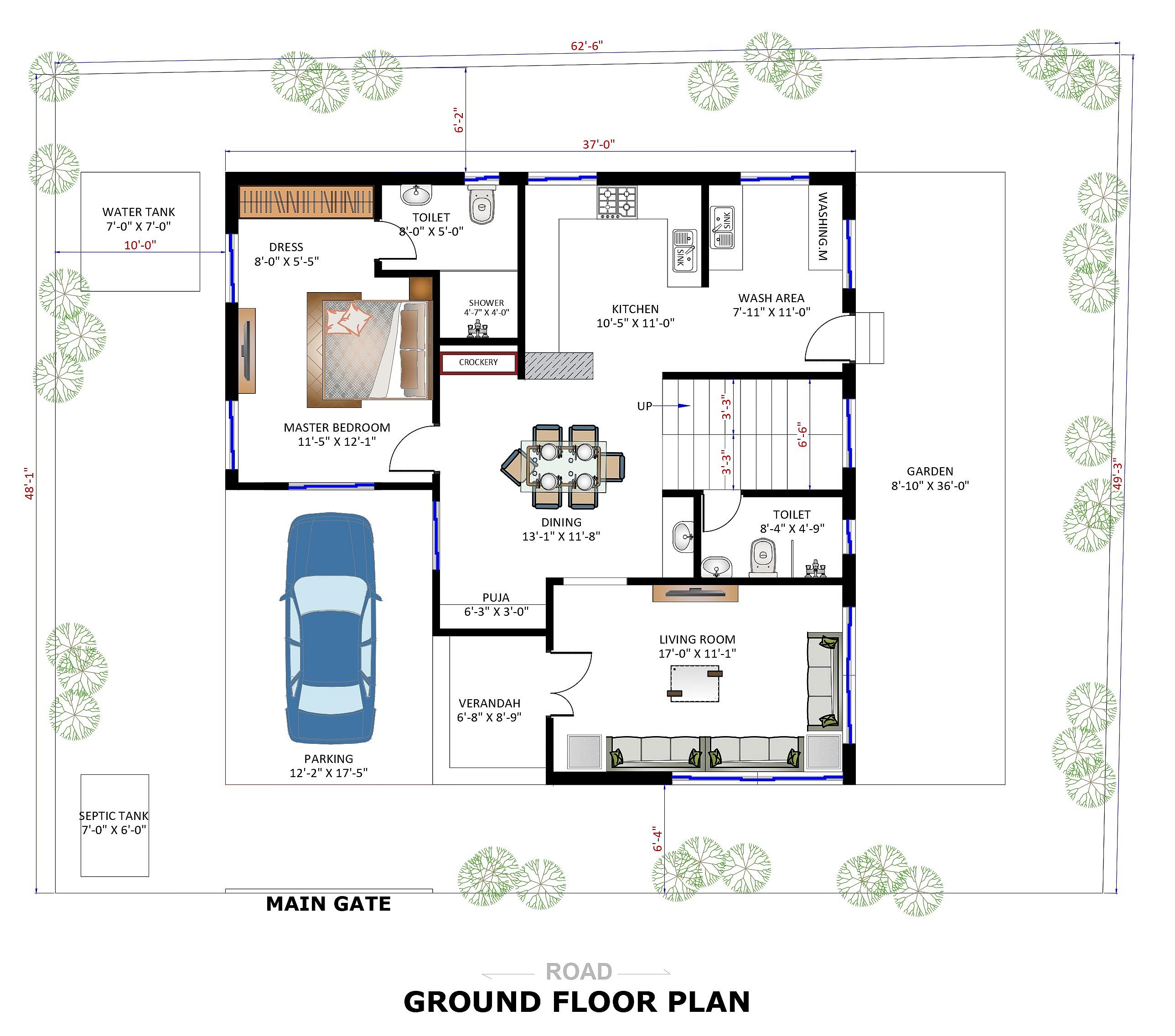 62X50 House Plan- 3100 sq ft Residential House Design at Bangalore thumbnail 3 — Project ID 7045