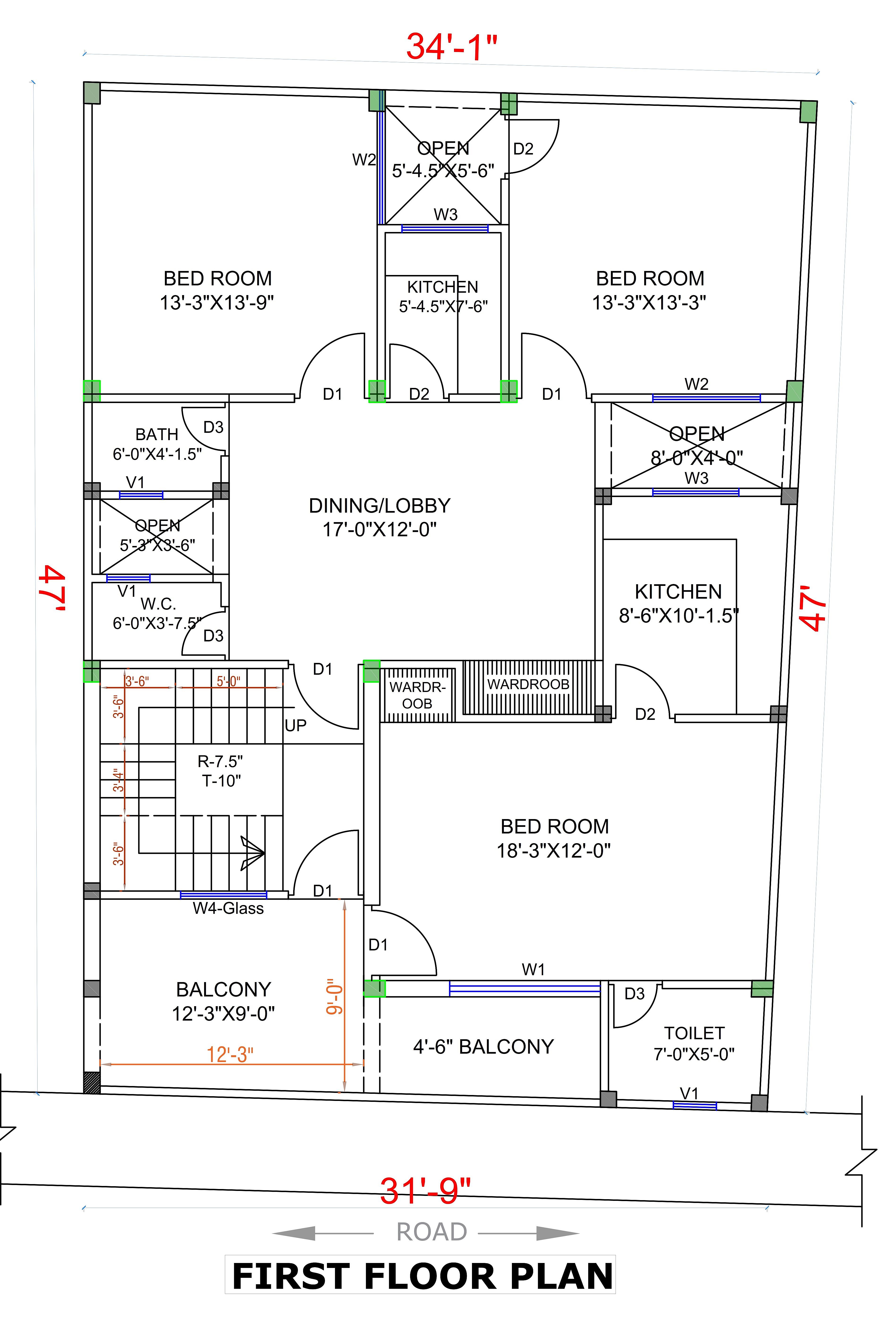 34X47 House Plan- 1598 sq ft Residential House Design at Lucknow thumbnail 2 — Project ID 7048